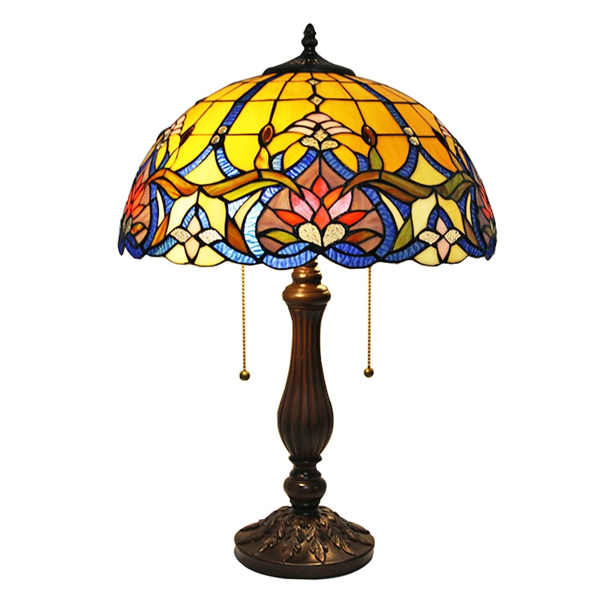 16in Tiffany Stained Glass Desk Lamp - Handmade Baroque Style Vintage Floral Bedside Lamp for Bedroom, Dining Table & Reading Nook | European Inspired Home Decor (Bulb Not Included) - Perfect for Cozy Evenings & Romantic Ambiance