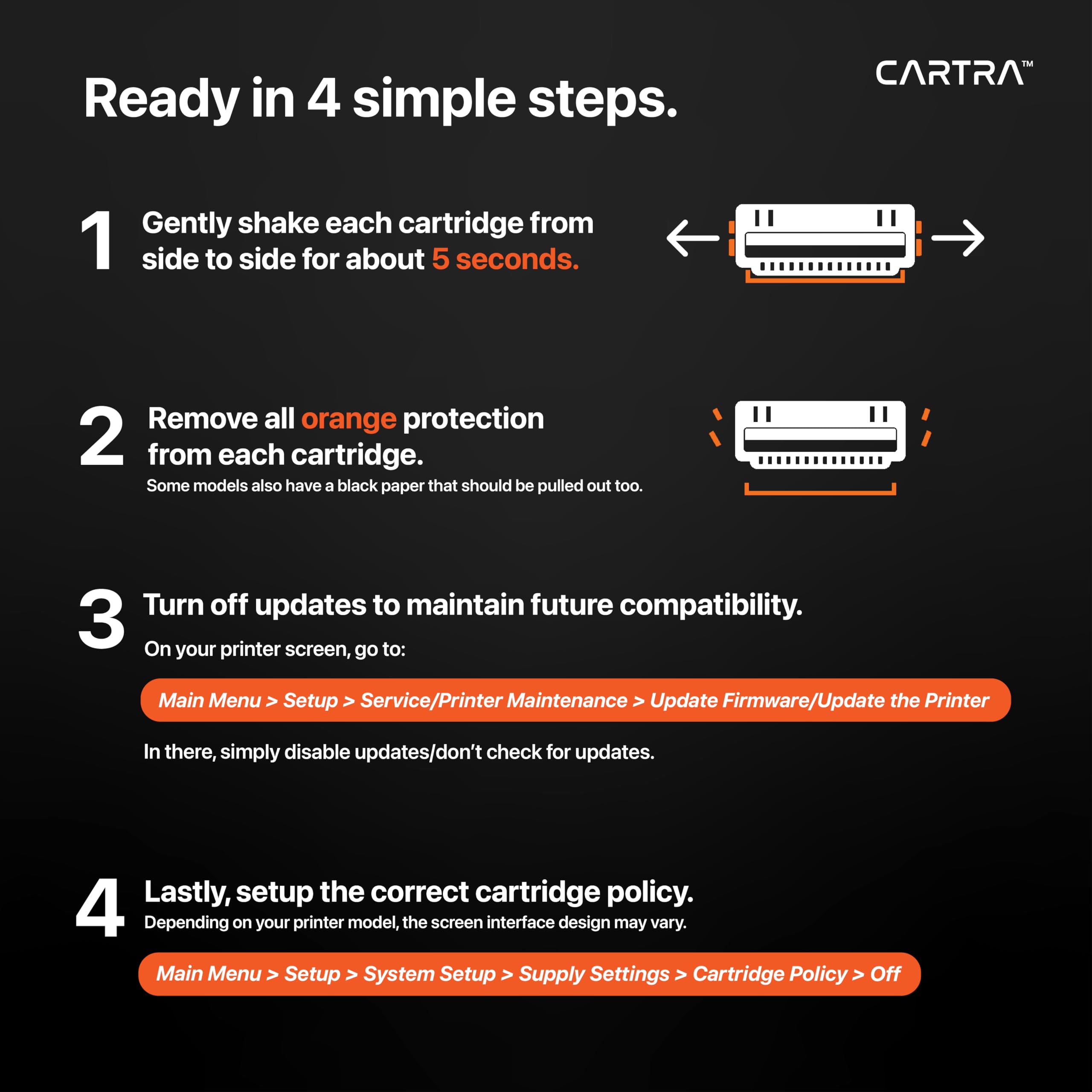 CARTRA 206A Toner Cartridge Replacement with Chip - Compatible with HP 206A 206X for Color LaserJet Pro MFP M283fdw M283cdw M283fdn M282mw M255dw M255nw M283 M255 Printers (W2110A W2110X) - High Yield 4-Pack - Perfect for Home & Office Printing Needs