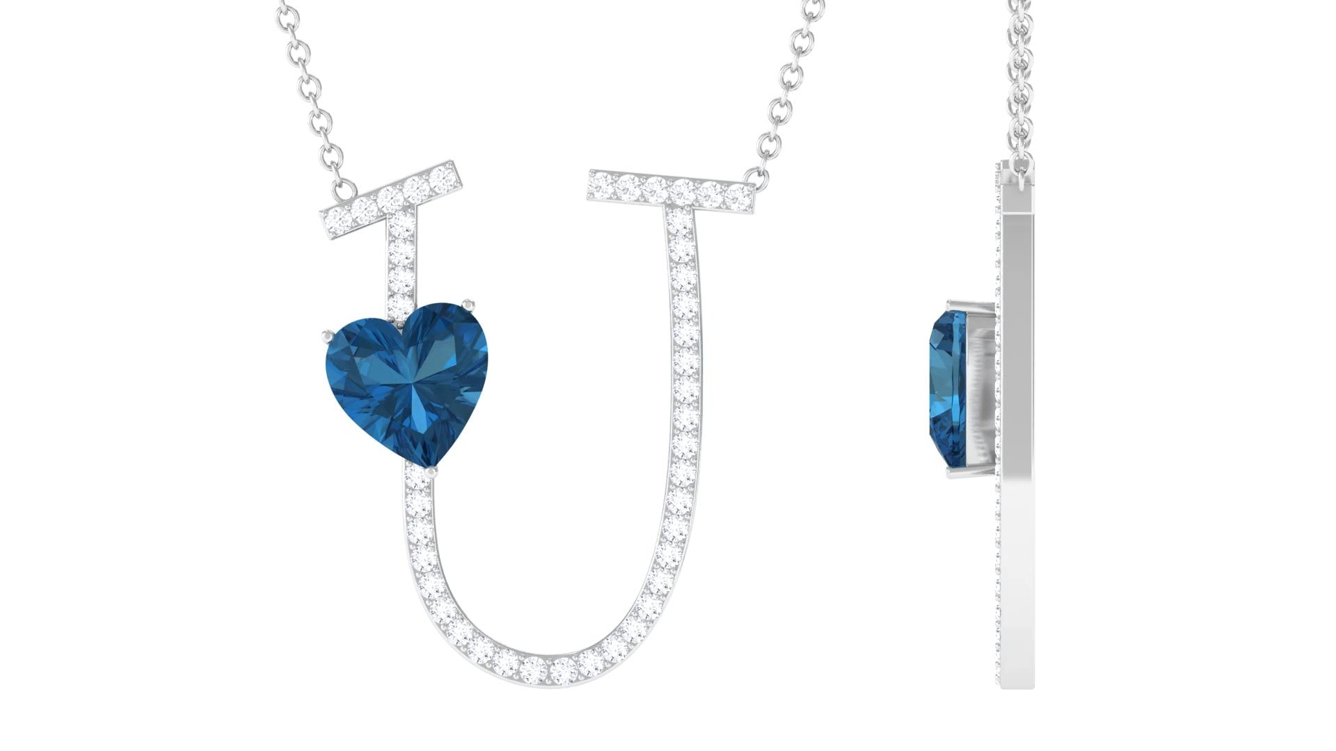 London Blue Topaz & Moissanite Personalized Initial Pendant for Women - A to Z Letter Necklace in 14K Solid Gold | Elegant Gift for Birthday, Anniversary & Special Occasions