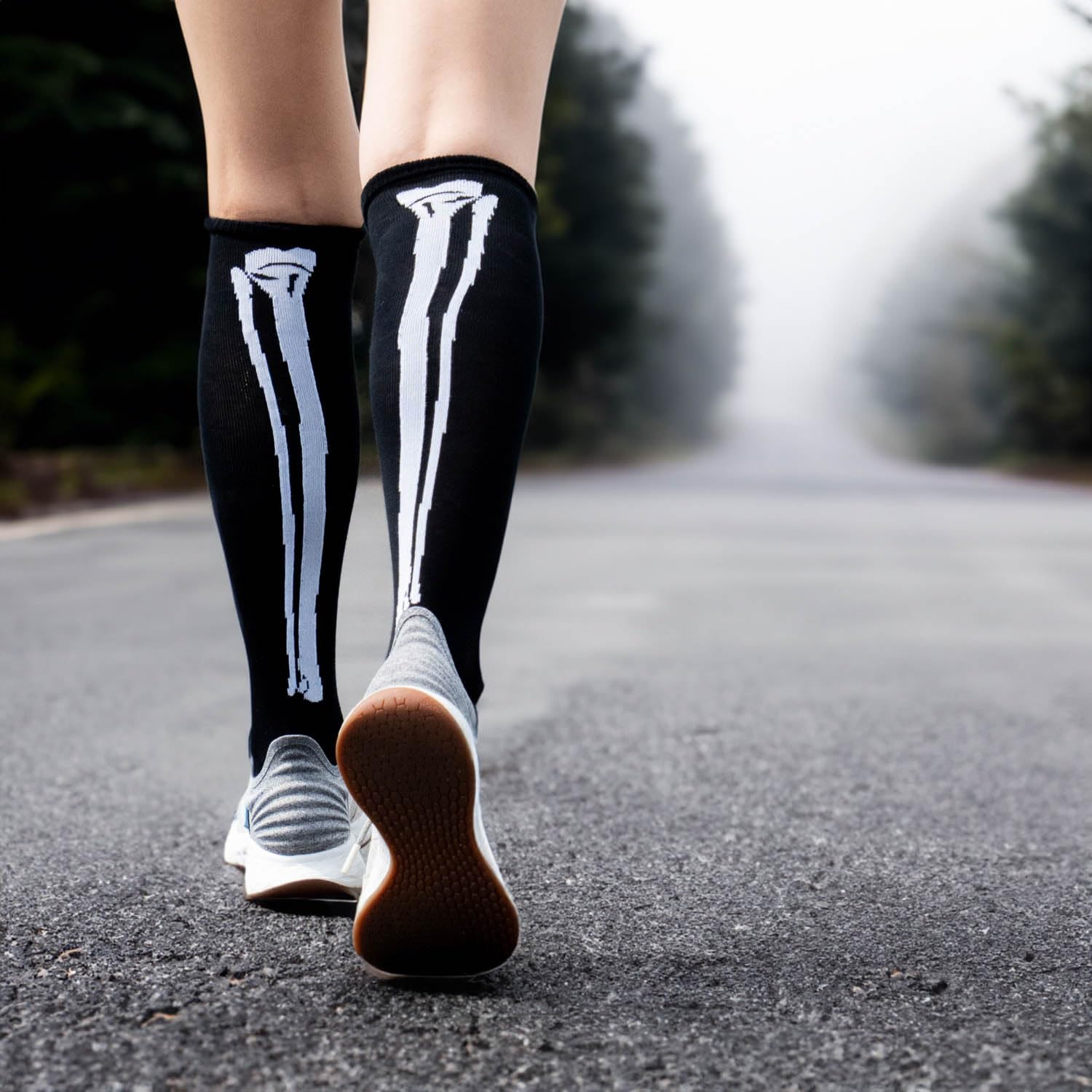 Halloween Skeleton Knee High Running Socks - Half Cushioned Athletic Socks for Men & Women by Gone For a Run (One Size) - Perfect for Costume Running, Jogging, and Halloween Workouts