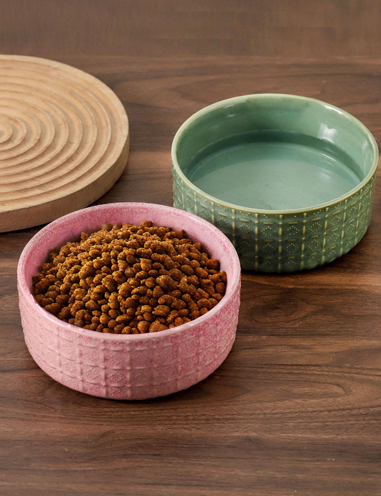 Ceramic Dog Bowl Set - 6.5 Inch Pet Food & Water Dish for Small & Medium Dogs - Non-Slip Puppy Feeding Bowl in Green - Perfect for Home, Travel & Outdoor Use