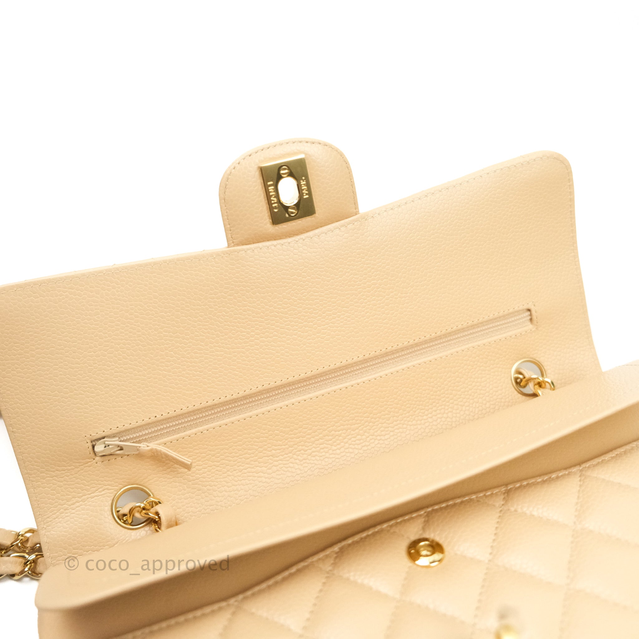 Chanel Classic M/L Medium Double Flap Bag in Beige Caviar Leather with Gold Hardware - Luxury Handbag for Women, Perfect for Work, Parties & Special Occasions