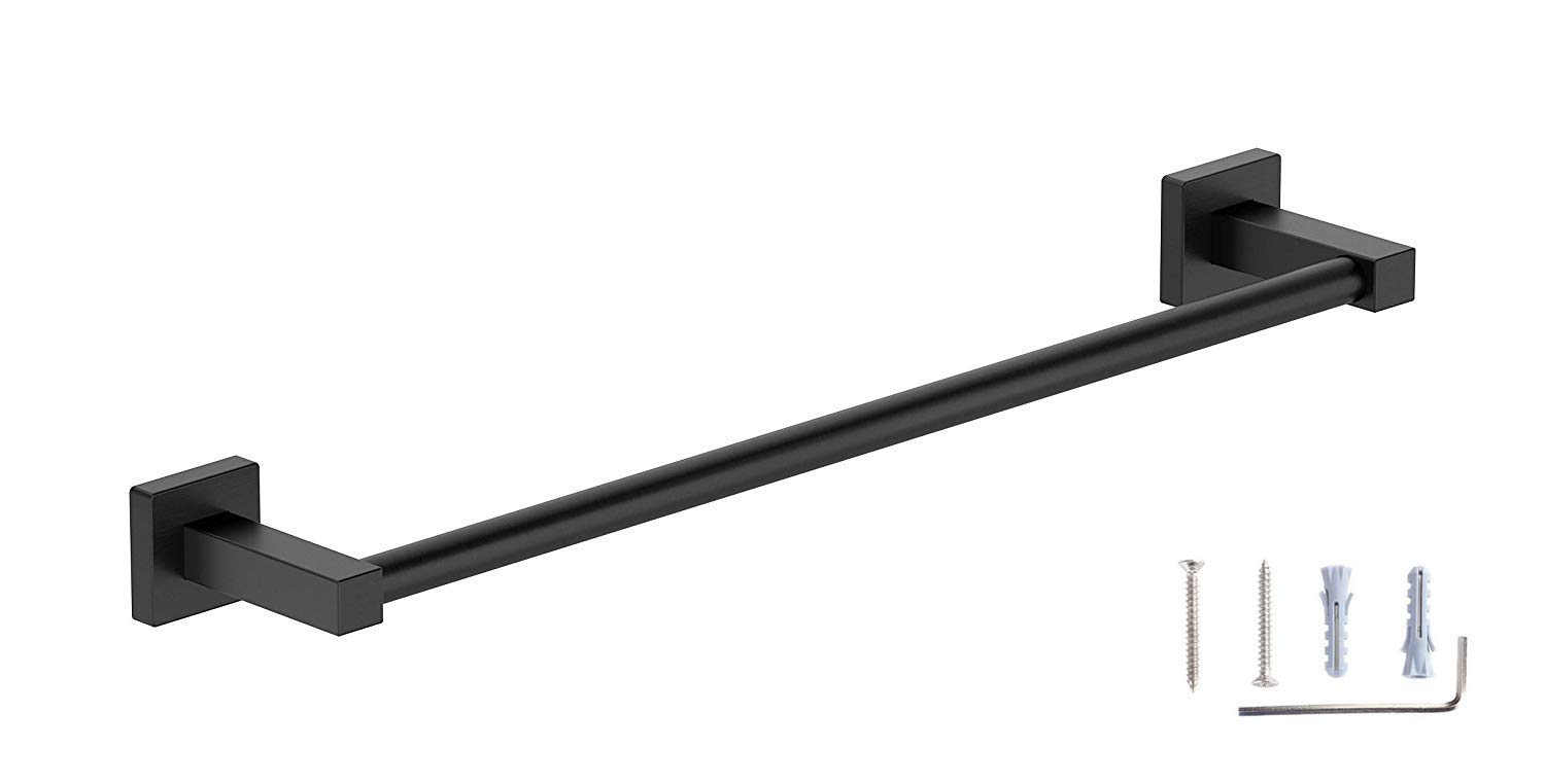 Stainless Steel Wall Mounted Single Towel Bar Rack - 23.5 Inch Bathroom Towel Hanger with Matte Black Finish | Perfect for Modern Bathrooms, Guest Rooms & Spa Decor