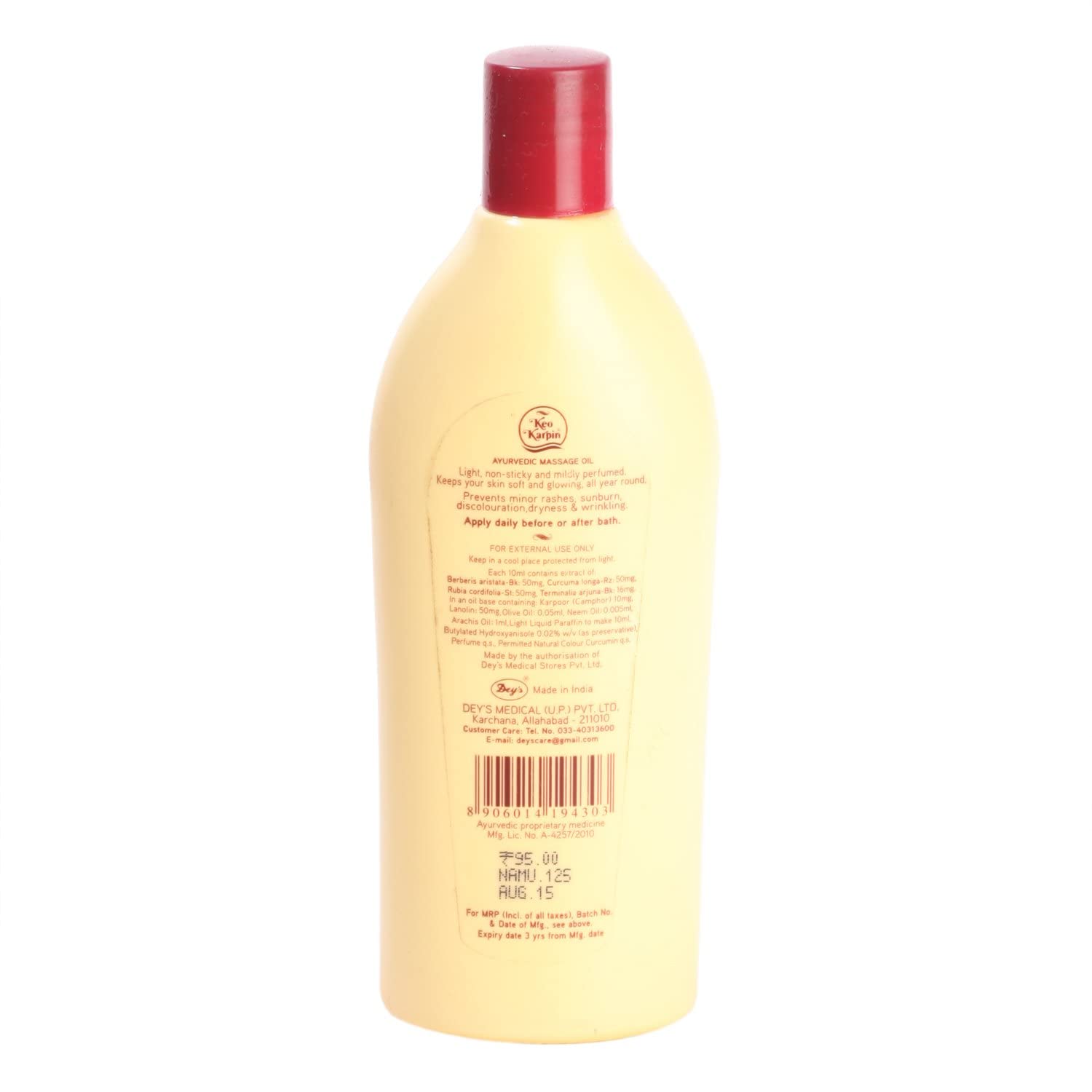 Keo Karpin Ayurvedic Body Oil - Non-Sticky Sandalwood Scented Herbal Massage Oil with Olive Oil, Neem & Turmeric | 500ml | Moisturizing & Relaxing for Dry Skin & Aromatherapy