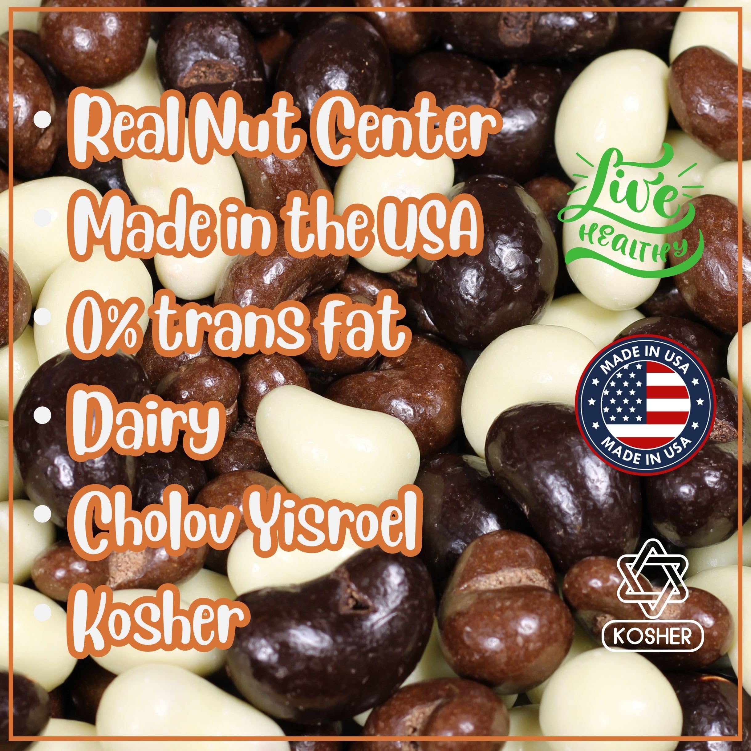 Premium Chocolate Covered Cashews Mix - Dark, Milk & White Chocolate Coated Cashew Nuts | 5 LB Bulk Bag | Gourmet Kosher Dairy Snacks | Made in USA | Perfect for Gifts, Parties & Healthy Snacking