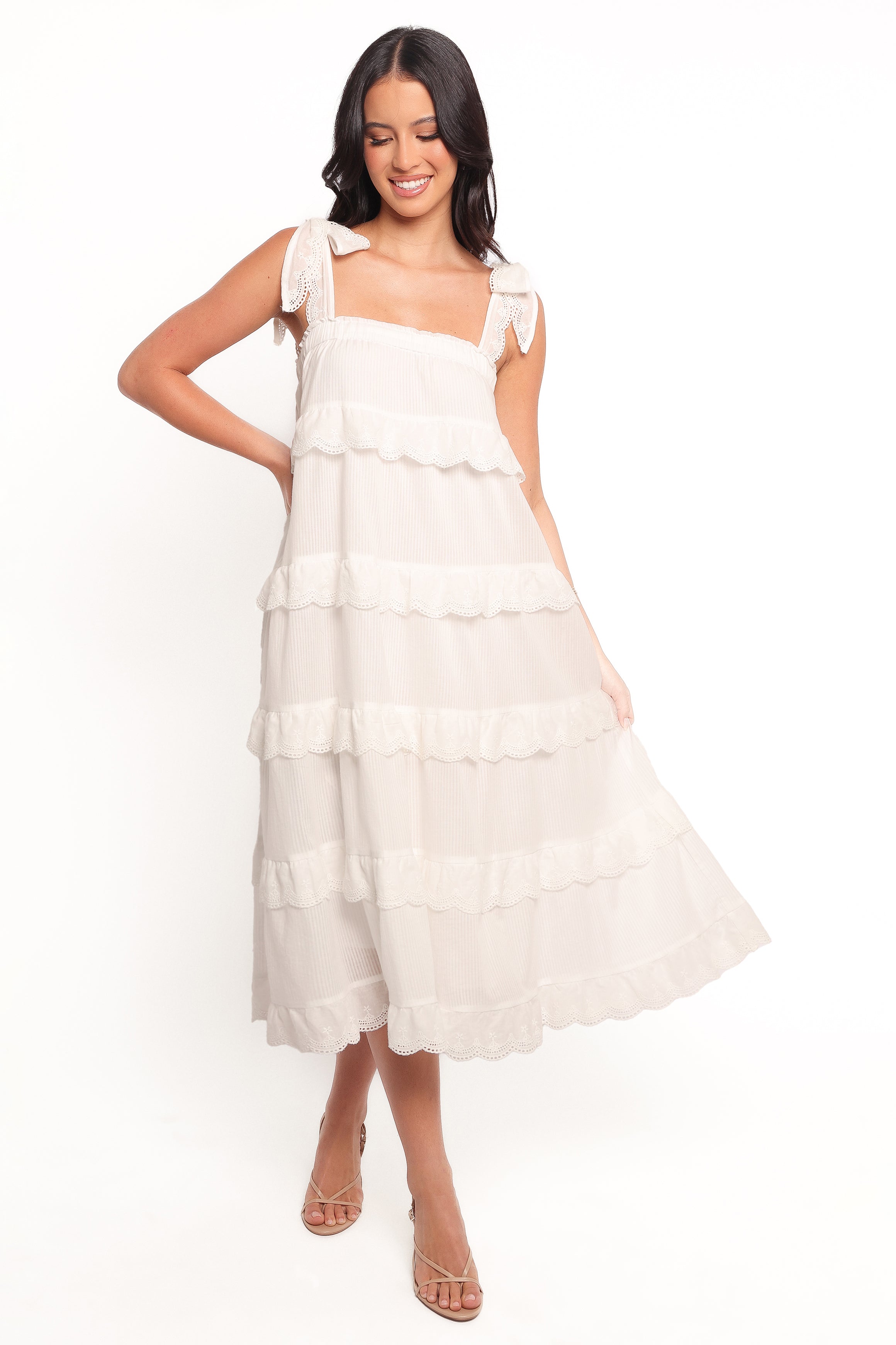 Harriette Midi Dress - Flowy White Summer Dress for Women | Perfect for Beach, Brunch & Date Nights