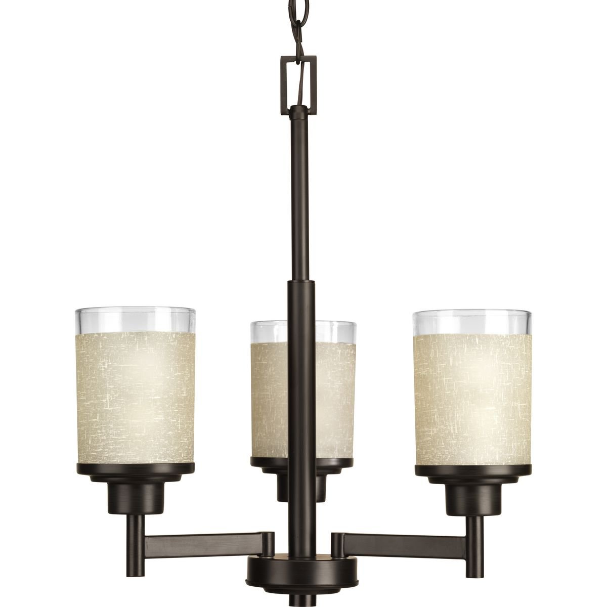 Alexa Collection 3-Light Modern Chandelier with Etched Umber Linen & Clear Edge Glass in Antique Bronze - Perfect for Dining Room, Living Room, or Bedroom Lighting