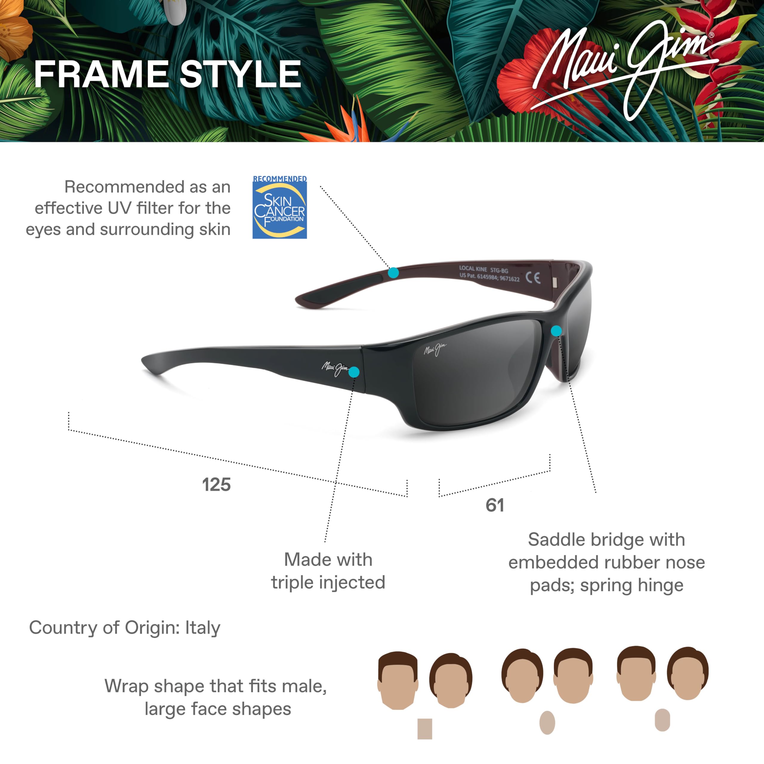 Maui Jim Men's Local Kine Polarized Wrap Sunglasses - UV Protection, Anti-Glare for Driving, Fishing & Outdoor Activities