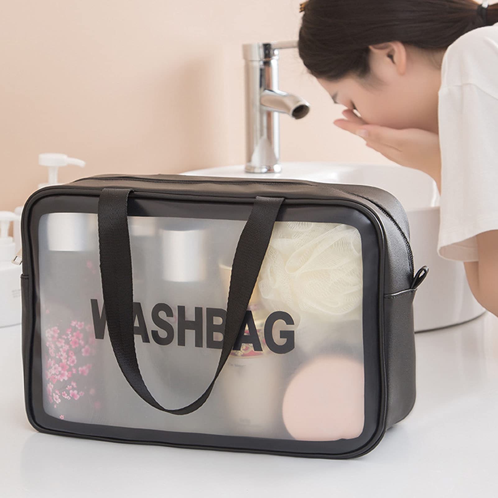 Waterproof PVC Travel Toiletry Bag - Large Capacity Cosmetic Organizer for Makeup, Toiletries & Bathroom Essentials | Stain-Resistant, Durable Sakura Pink Makeup Pouch | Perfect for Vacation, Gym, Business Trips & Daily Use