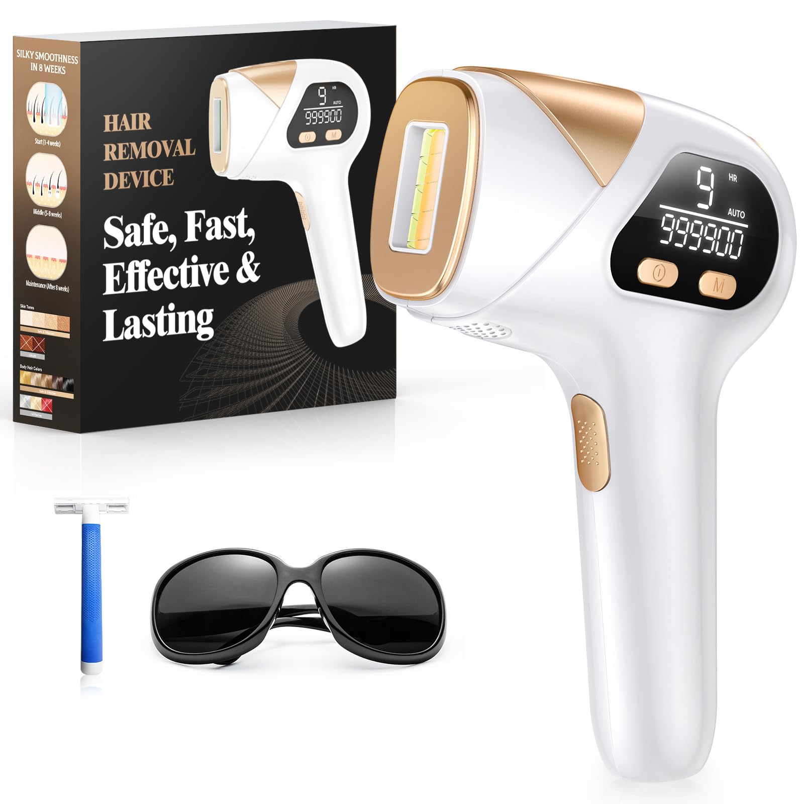 LYSMOSKI IPL Hair Removal Device for Women & Men - Painless & Safe At-Home Laser Hair Remover for Face, Legs, Arms, Bikini Line & Body - Permanent Hair Reduction for Smooth Skin at Home & Travel