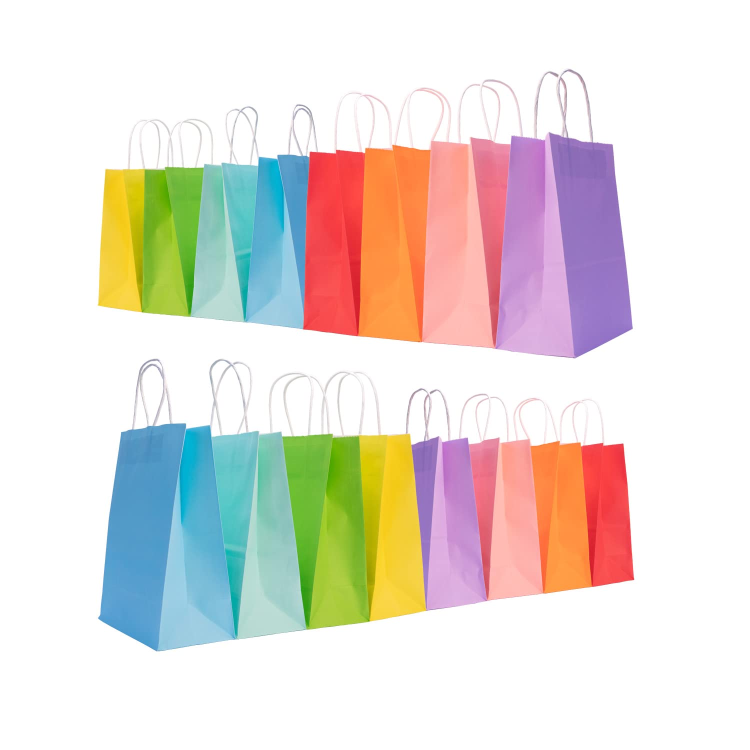EASY ROAD 32-Pack Color Kraft Paper Gift Bags with Twisted Handles - 8 Assorted Colors (8 Bags Each) | Eco-Friendly, Recyclable Shopping Bags for Takeout, Merchandise, Parties & Craft Projects | Disposable Paper Bags for Gifts, Retail & Food Packaging