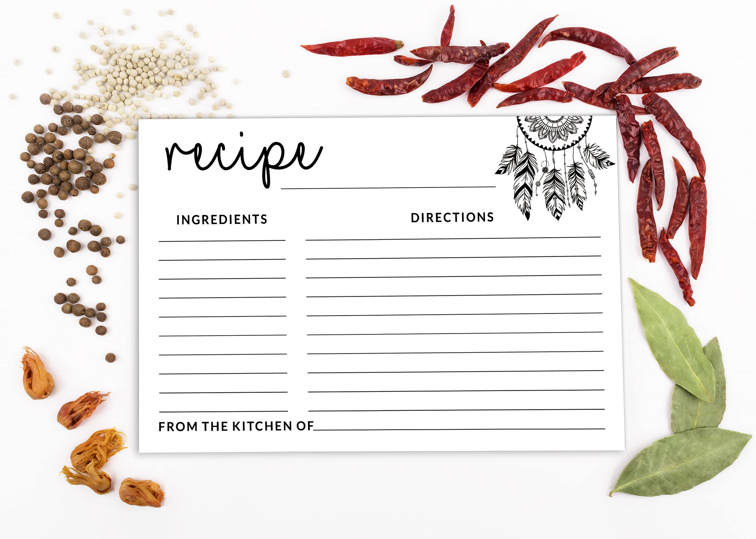 6x4 Inch Dream Catcher Recipe Cards - Single-Sided Wedding, Bridal & Baby Shower Recipe Design Cards - Pack of 50 - Perfect for DIY Kitchen Gifts, Party Favors & Memory Keepsakes