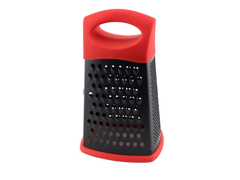 BergHOFF Non-Stick Stainless Steel 10-in-1 Box Grater with 4 Sided Shredder - Red & Black Kitchen Gadget for Cheese, Vegetables, Zesting & More - Perfect for Cooking, Baking & Meal Prep
