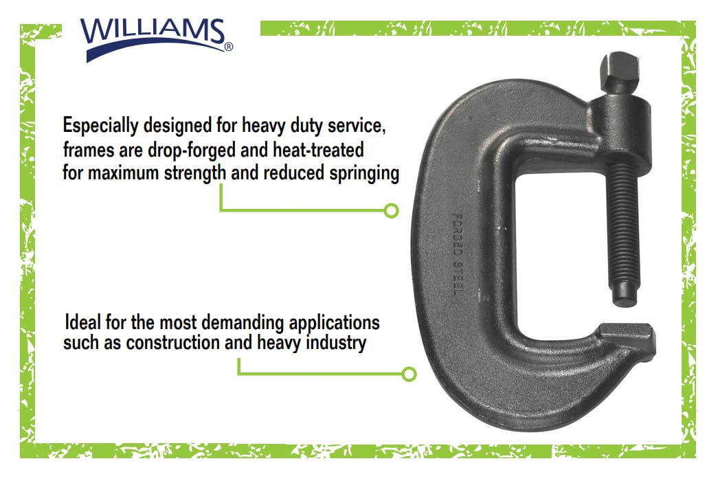 Williams CC-8AAW 8.5-Inch Heavy Duty C Clamp with Swivel Pads - Industrial Strength Metal Clamping Tool for Woodworking, Welding, and DIY Projects
