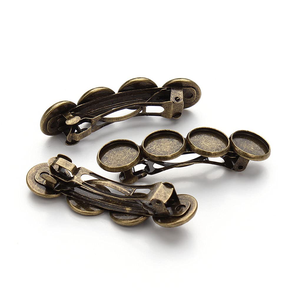 EXCLUZO 5-Piece DIY Round Base Plate Hair Clips - Elegant Women's Barrettes & Headdress Accessories for 12mm Gemstone Settings (Patina Finish) - Perfect for Weddings, Parties & DIY Hair Decorations