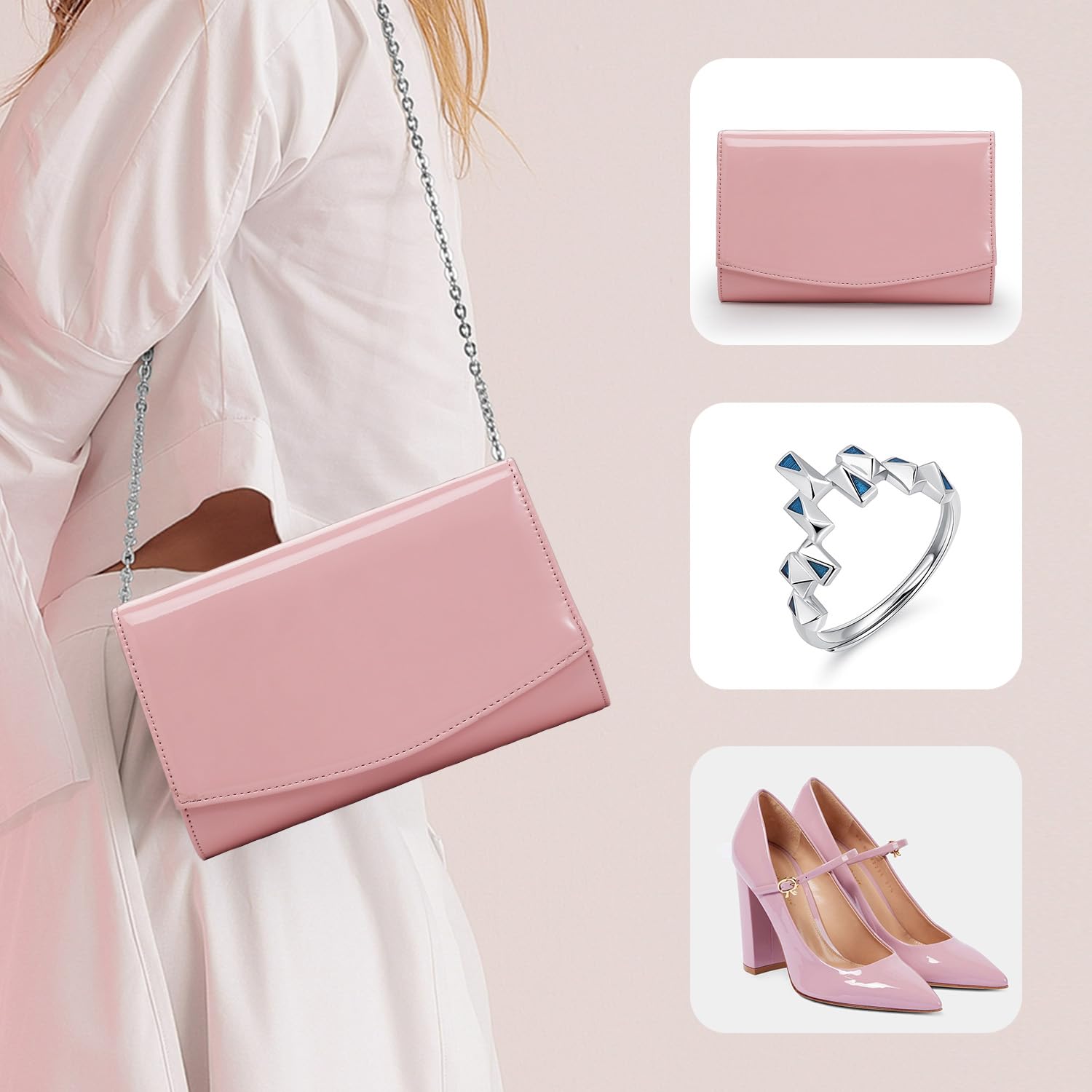 WALLYN'S Women's Patent Leather Wallet - Fashion Clutch Purse for Evening & Party - Solid Color Handbag for Women - Perfect for Date Night, Wedding & Special Occasions