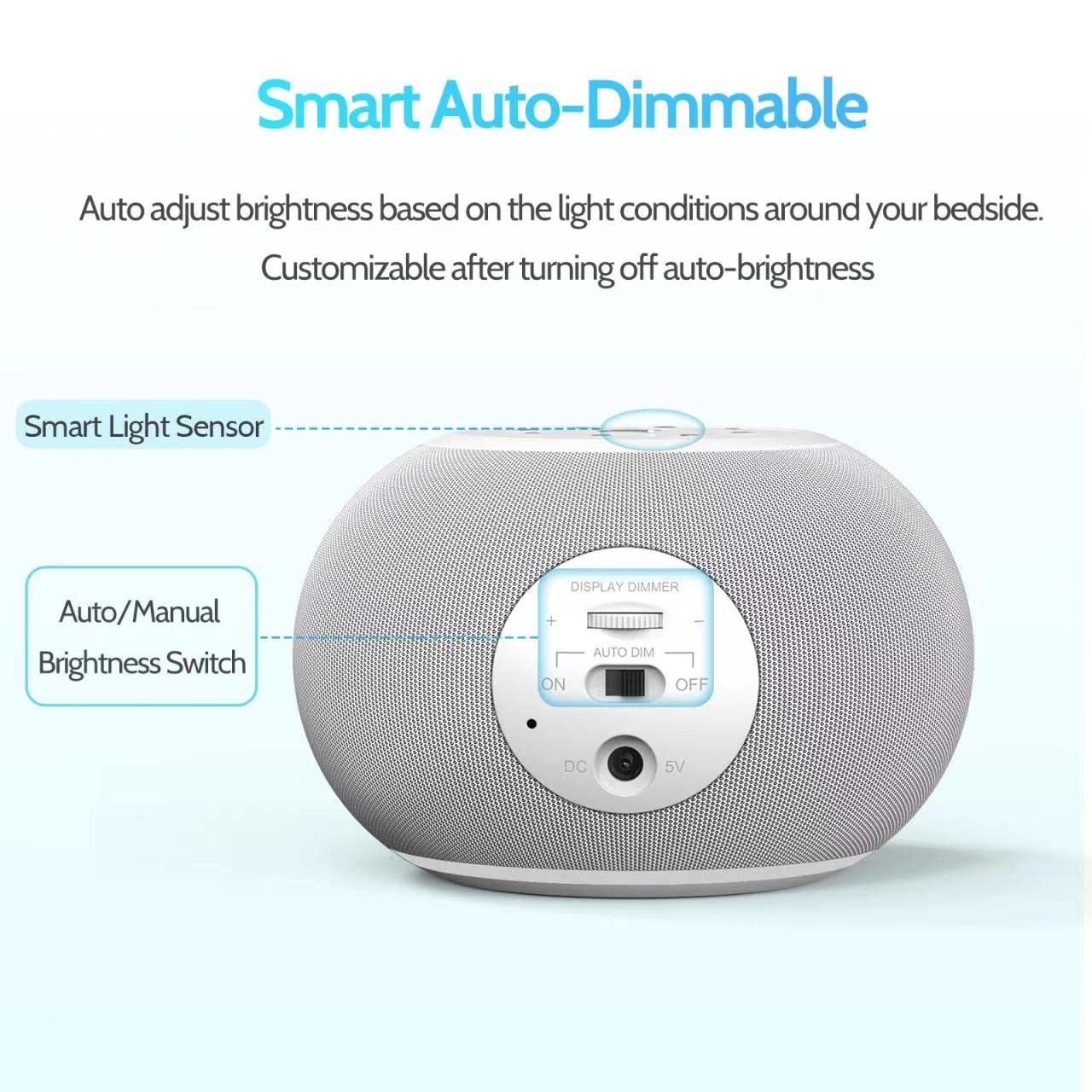 Auto-Dimmable Sound Machine Alarm Clock with Night Light - 20 Soothing Sounds, LED Display & Sleep Timer | White Noise Soother for Baby, Adults & Bedrooms | Perfect for Nursery, Office & Relaxation
