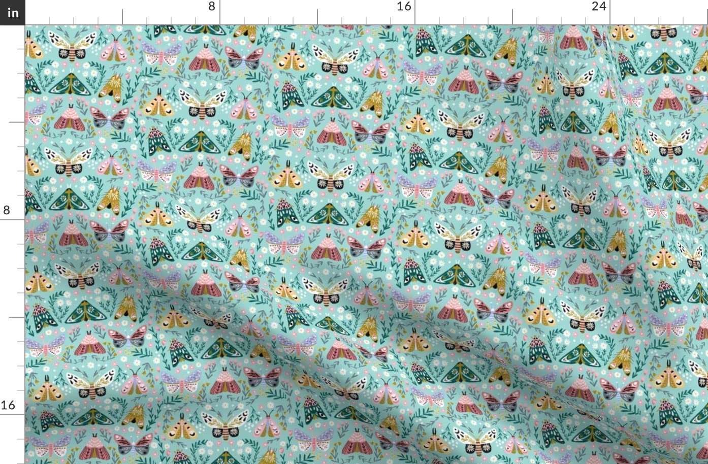 Spring Floral Aqua Butterflies Printed Organic Cotton Sateen Fabric by The Yard - Easter Whimsical Feminine Mint Design for Sewing, Quilting, Apparel & Home Decor | Perfect for DIY Dresses, Curtains and Table Runners