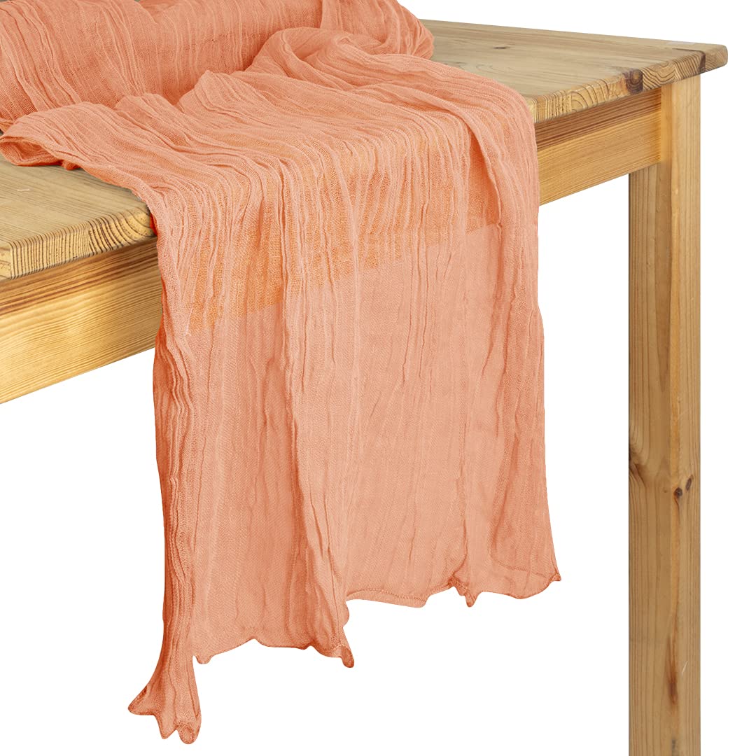 Koyal Wholesale Extra Long Dark Orange Gauze Table Runner 28.3 x 157-Inch - Farmhouse Cheesecloth Tablecloth for Rustic Weddings, Boho Parties & Holiday Dining Decor