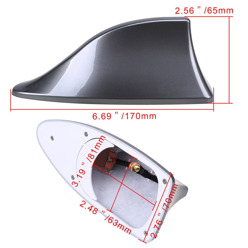 Possbay Universal Shark Fin Car Antenna - AM/FM Radio Signal Aerial with Adhesive Base for BMW, SUV, Truck & Van (Gray) | Weatherproof Design for Enhanced Reception on Road Trips & Daily Commutes