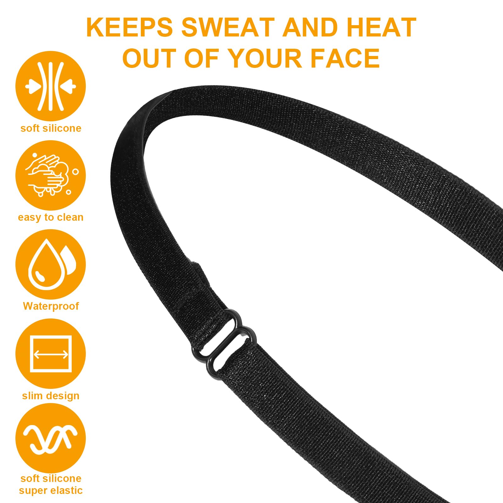 6 Pack Adjustable Elastic Sports Headbands for Women & Men - Non-Slip Thin Soccer Headbands for Running, Yoga, Workout & Exercise - Perfect Hair Accessories for Active Lifestyles (Black)