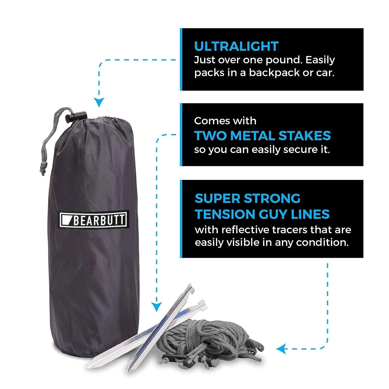 Bear Butt Double Camping Hammock with Kodiak Straps, Rain Fly & Bug Net - Portable Outdoor Gear for Backpacking, Hiking & Beach Relaxation