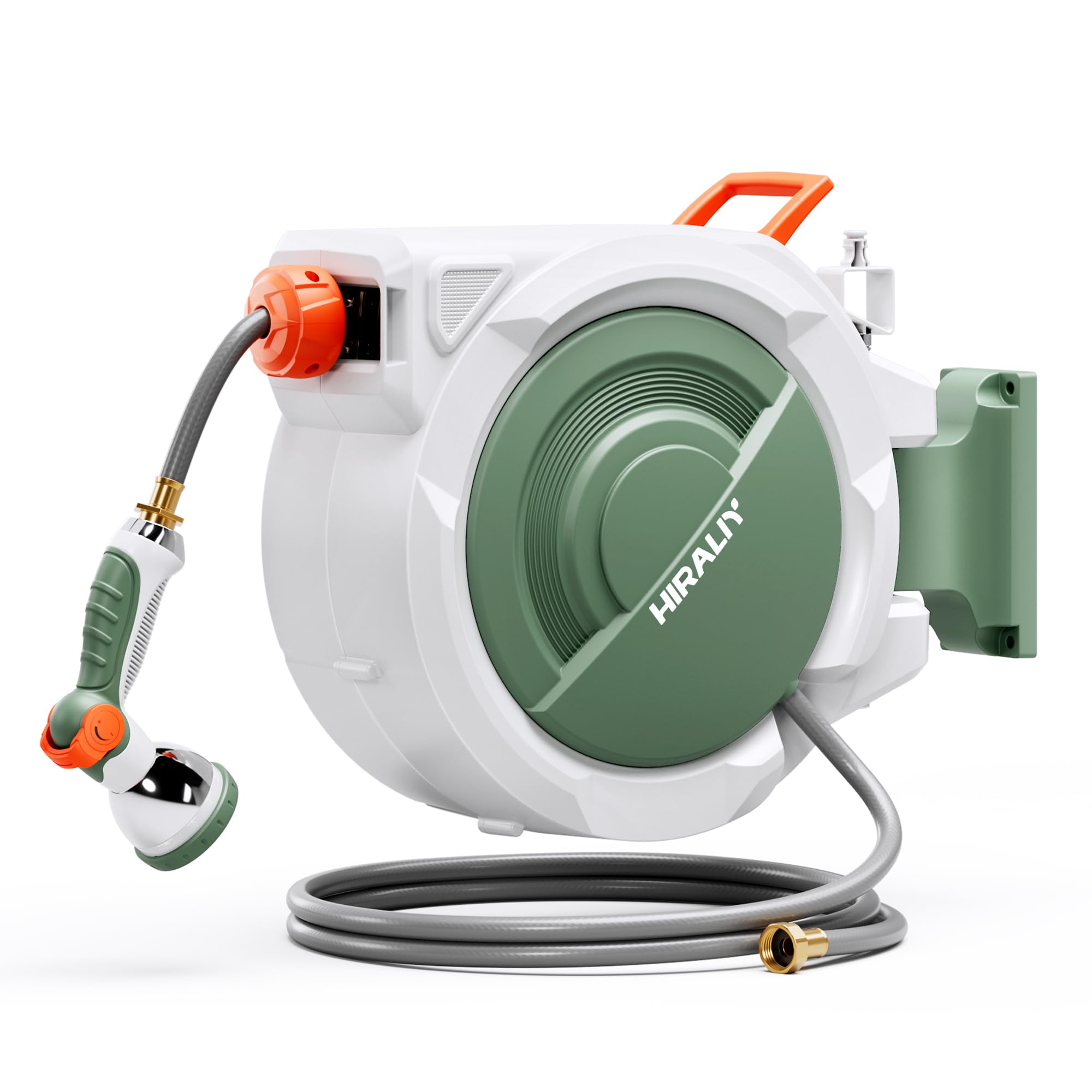 HIRALIY 100 ft Retractable Garden Hose Reel - 1/2 Inch Heavy Duty Expandable Hose with Auto Rewind, Wall Mount & 180° Swivel Bracket - Perfect for Lawn Watering, Car Washing & Outdoor Cleaning