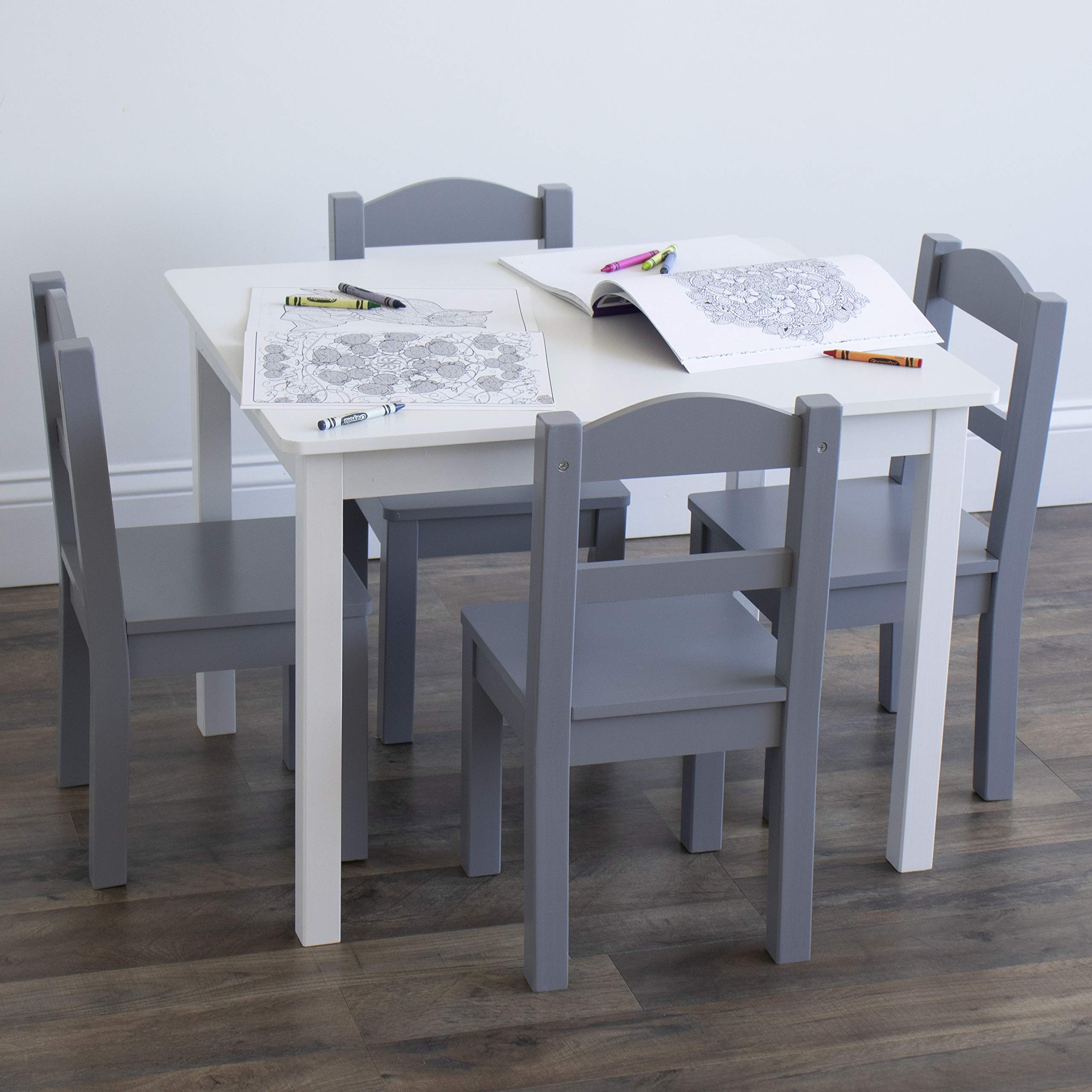 Humble Crew Kids Wooden Table and 4 Chairs Set - White/Grey Toddler Activity Table for Arts, Crafts & Snack Time - Sturdy & Durable Children's Furniture for Playroom, Preschool or Home Learning