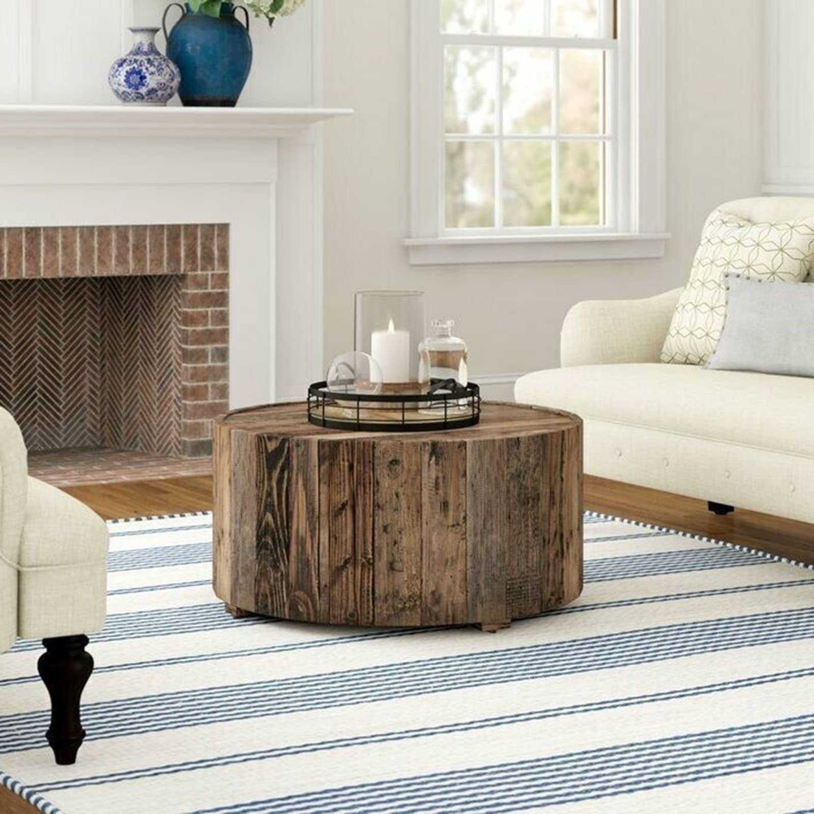 Rustic Drum Lift Top Coffee Table with Storage - Solid Wood Modern End Table for Living Room, Bedroom, or Office