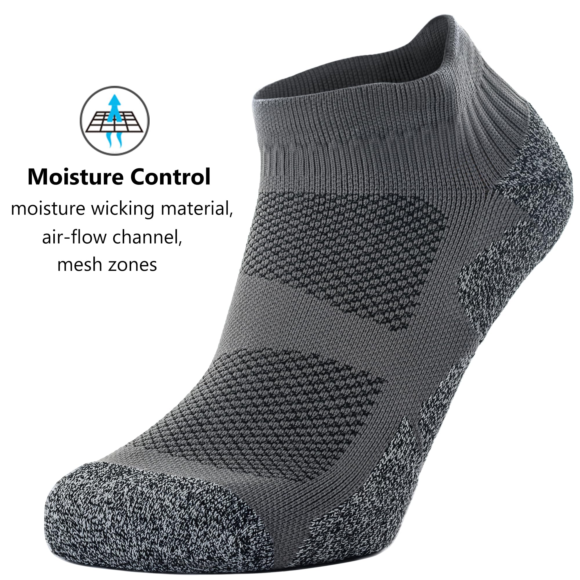 CWVLC Unisex Cushioned Compression Athletic Ankle Socks 6-Pack - Breathable Moisture-Wicking Workout Socks for Running, Hiking & Sports - Comfortable Support for Men & Women