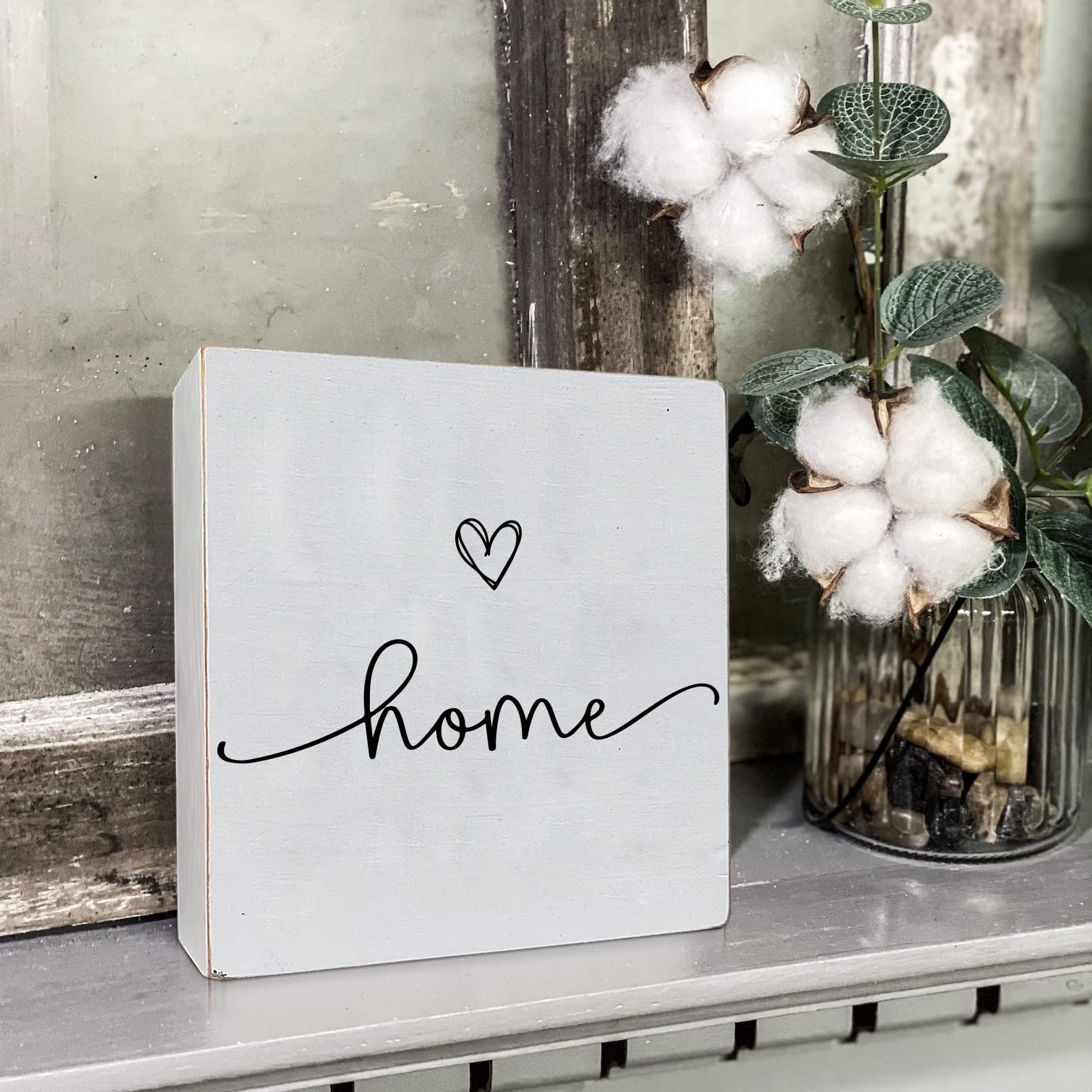 TEOUIOS White Wooden 'Home Sweet Home' Sign - 6x6 Inch Rustic Decorative Box Plaque for Wall, Shelf & Desk Decor - Perfect Housewarming Gift for New Home, Bedroom & Living Room Decorations