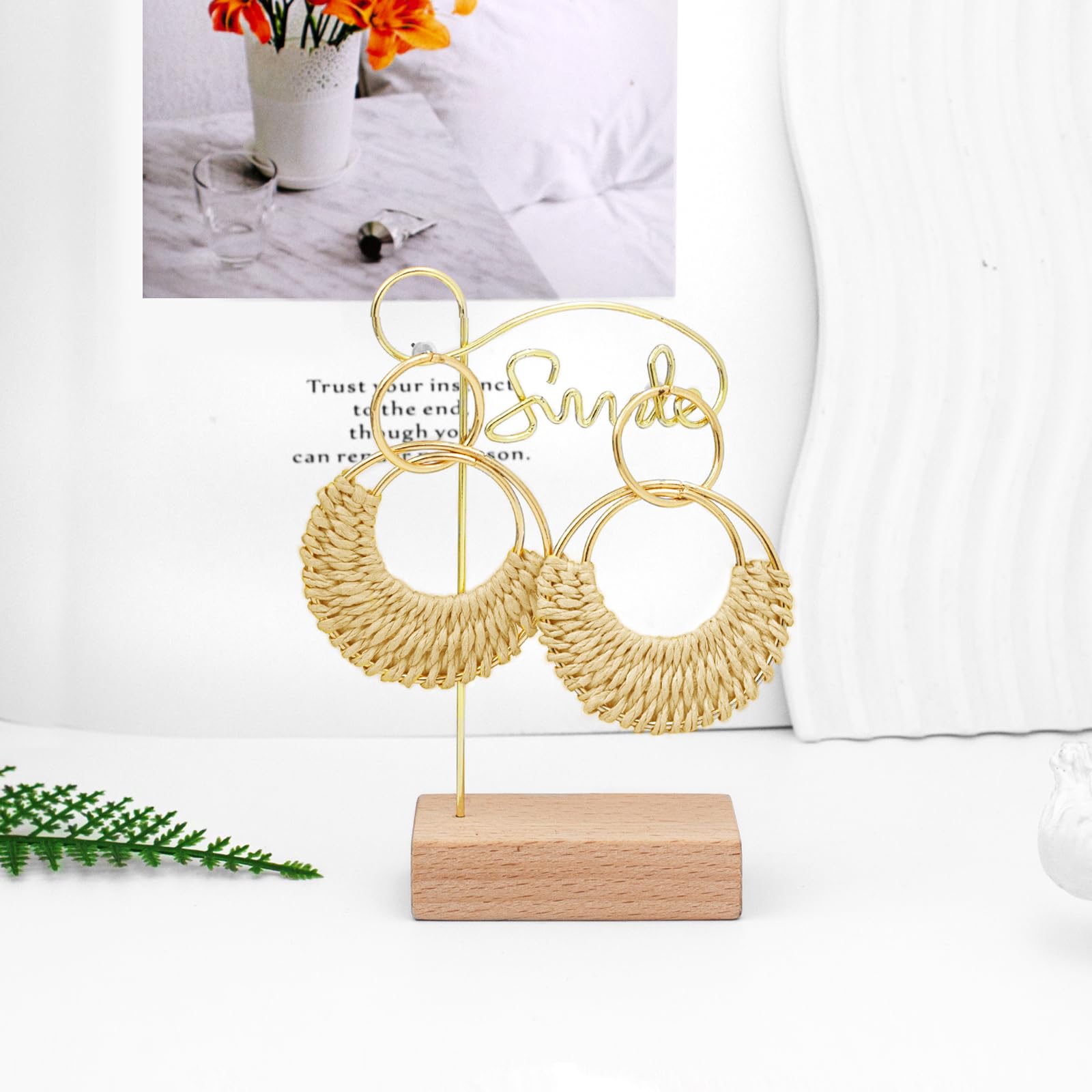 Handmade Raffia Rattan Boho Earrings for Women - Lightweight Hoop Dangle Summer Beach Jewelry, Large Drop Statement Earrings, Trendy Straw Wicker Braided Gifts for Her - Perfect for Beach Vacations, Music Festivals & Boho Fashion Outfits