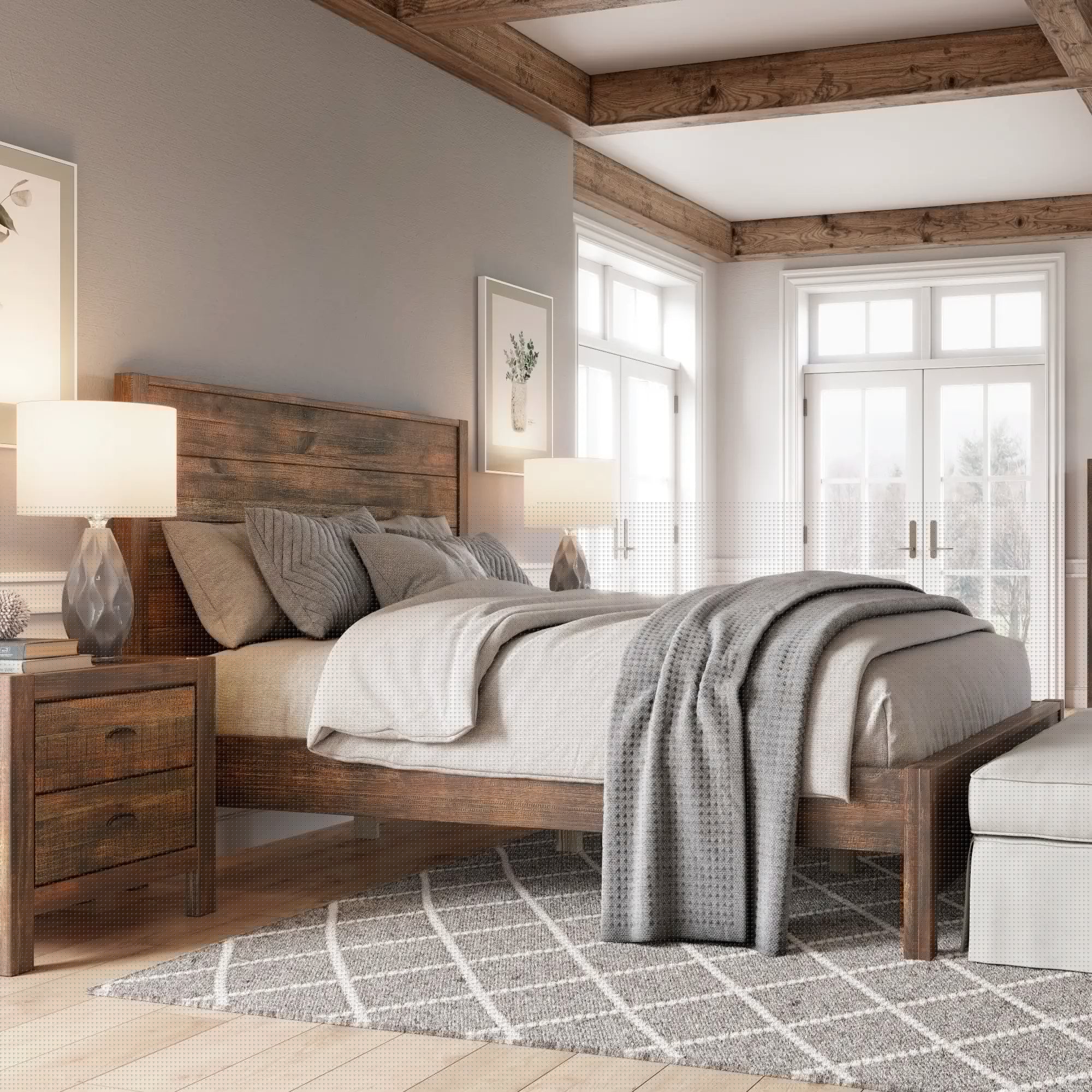 Montauk Solid Wood Bed Frame - Queen Size, Natural Wood Finish, Sturdy & Durable Bedroom Furniture for Master Bedroom or Guest Room