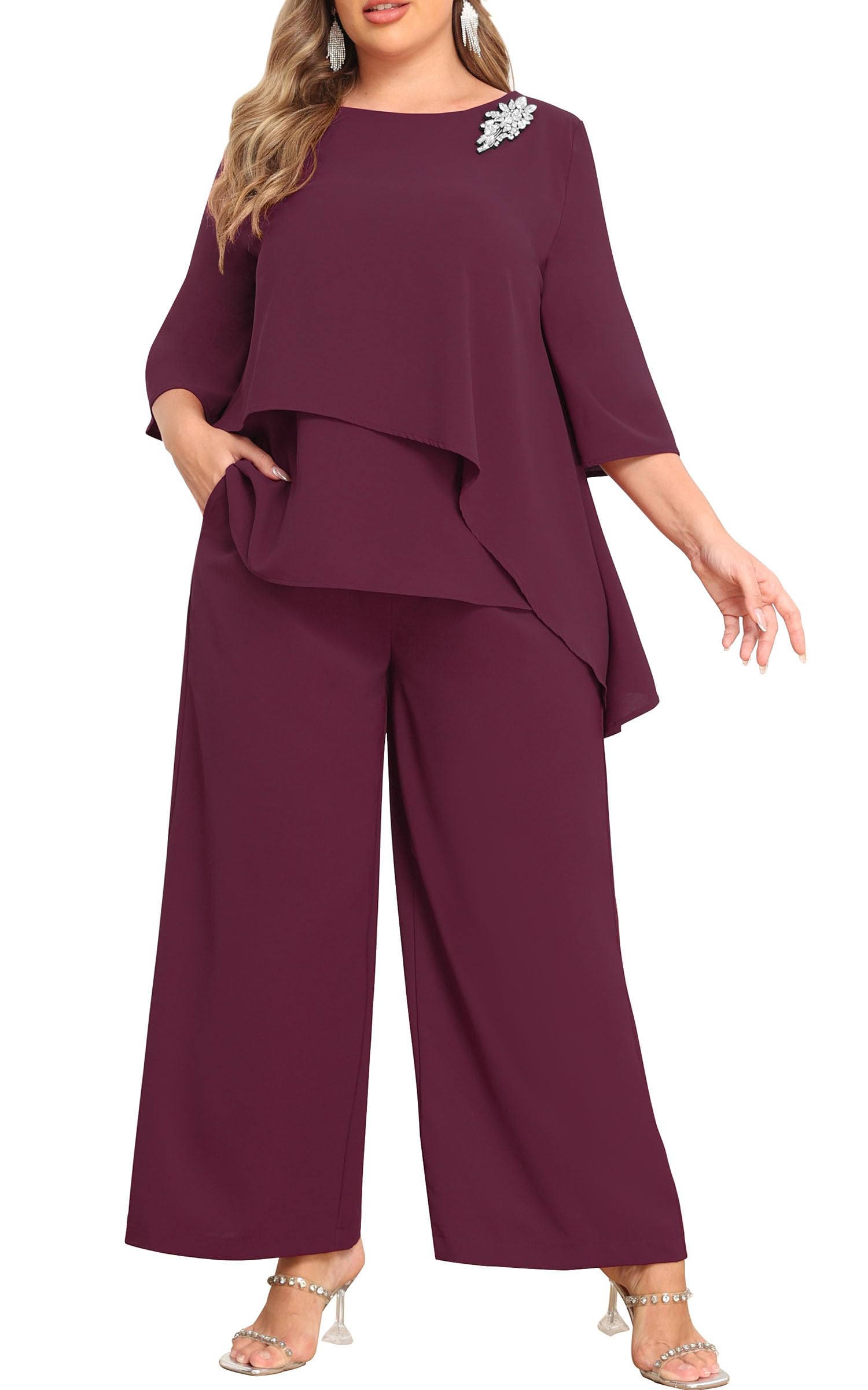 Plus Size Pant Suits for Women - AOVDE 2-Piece Dressy Outfit with Pockets | Mother of Bride & Wedding Guest Attire | Perfect for Formal Events, Office Wear & Special Occasions