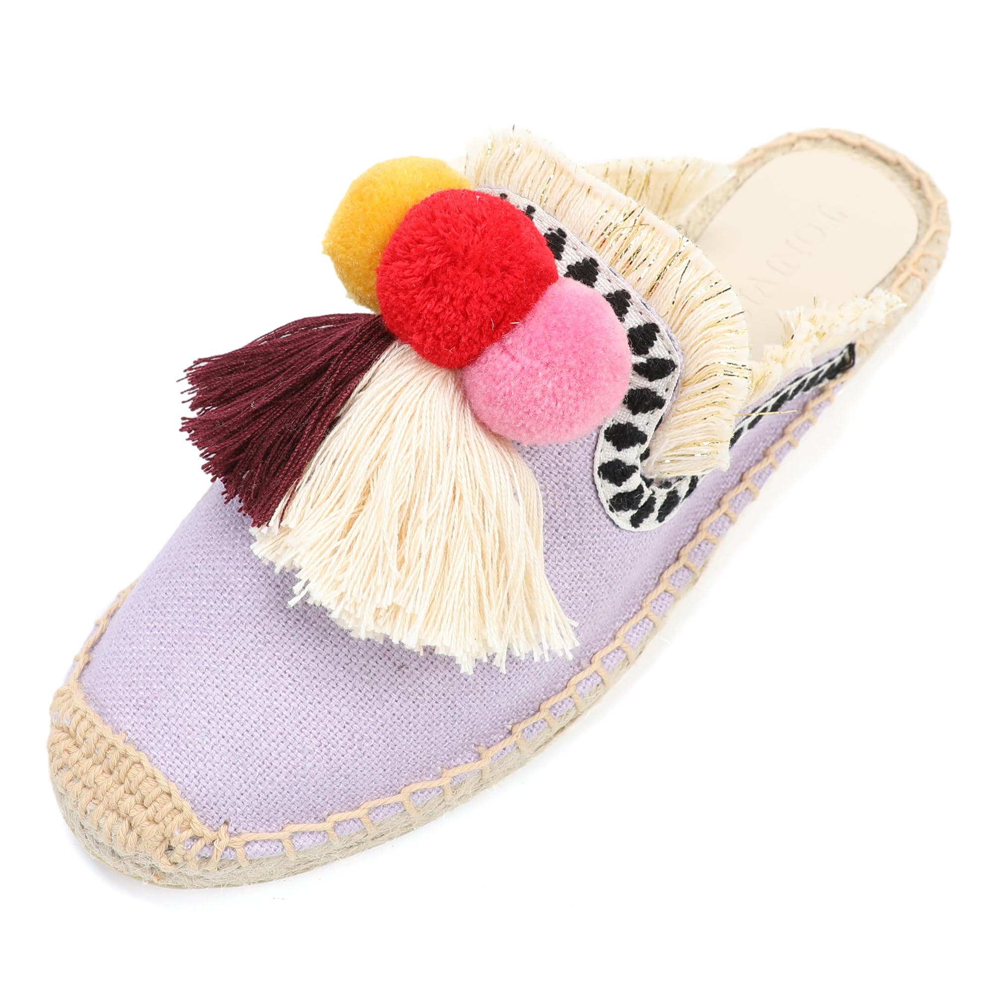 Women's Comfortable Mule Flat Shoes with Tassel & Pompom - Soft Espadrilles Slides Backless Slippers for Summer, Beach, and Casual Wear
