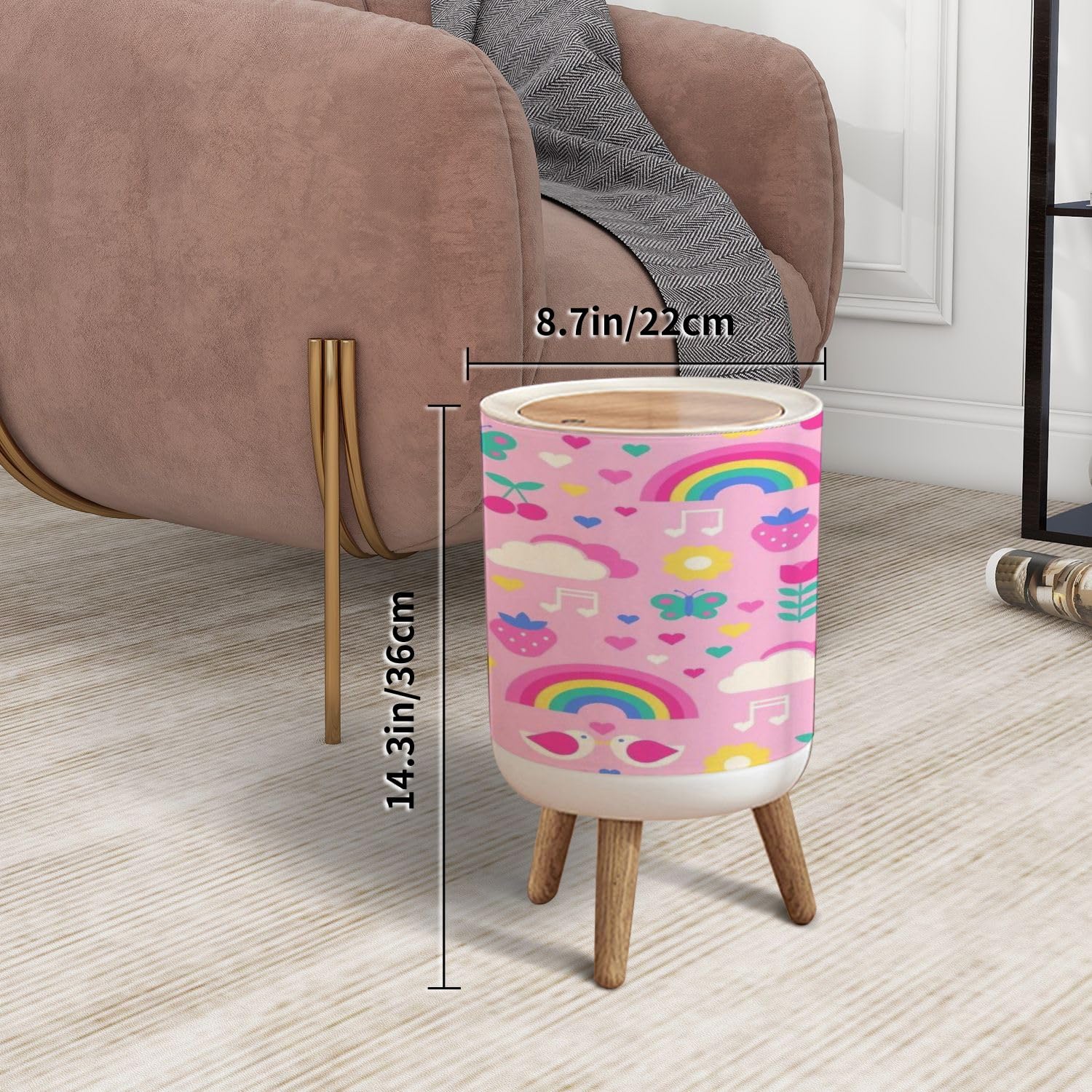 Cute Geometric Heart Pattern Small Trash Can with Lid - 1.8 Gallon Pet Proof Waste Basket for Kitchen, Bathroom, Office & Bedroom - Valentine's Day Decorative Garbage Bin for Home & Office Use