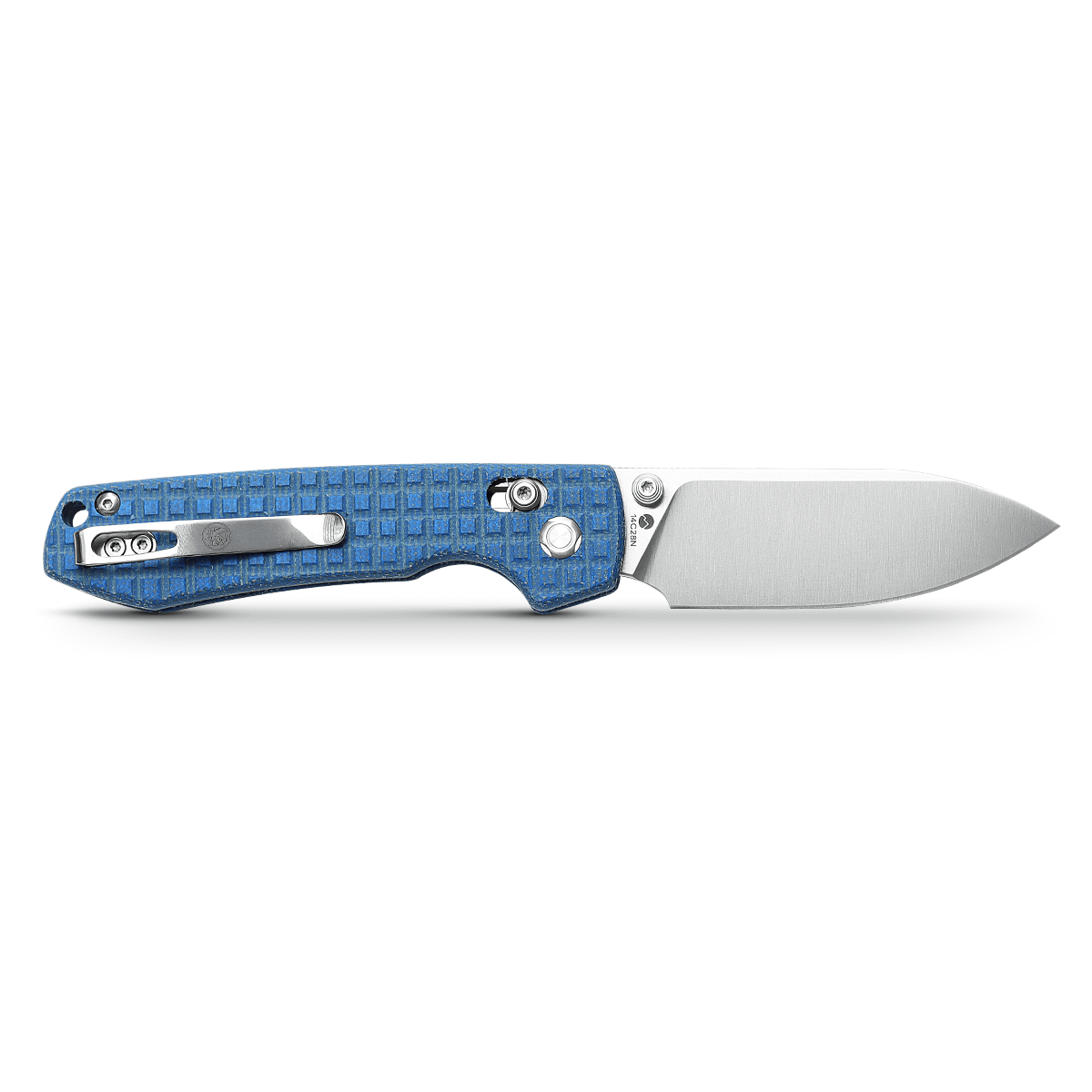 VOSTEED Raccoon Crossbar Lock Folding Knife - Blue Micarta Frag Handle, 14C28N Steel Plain Edge Satin Finish - EDC Pocket Knife for Camping, Hiking & Outdoor Activities (Model RCCWM2)