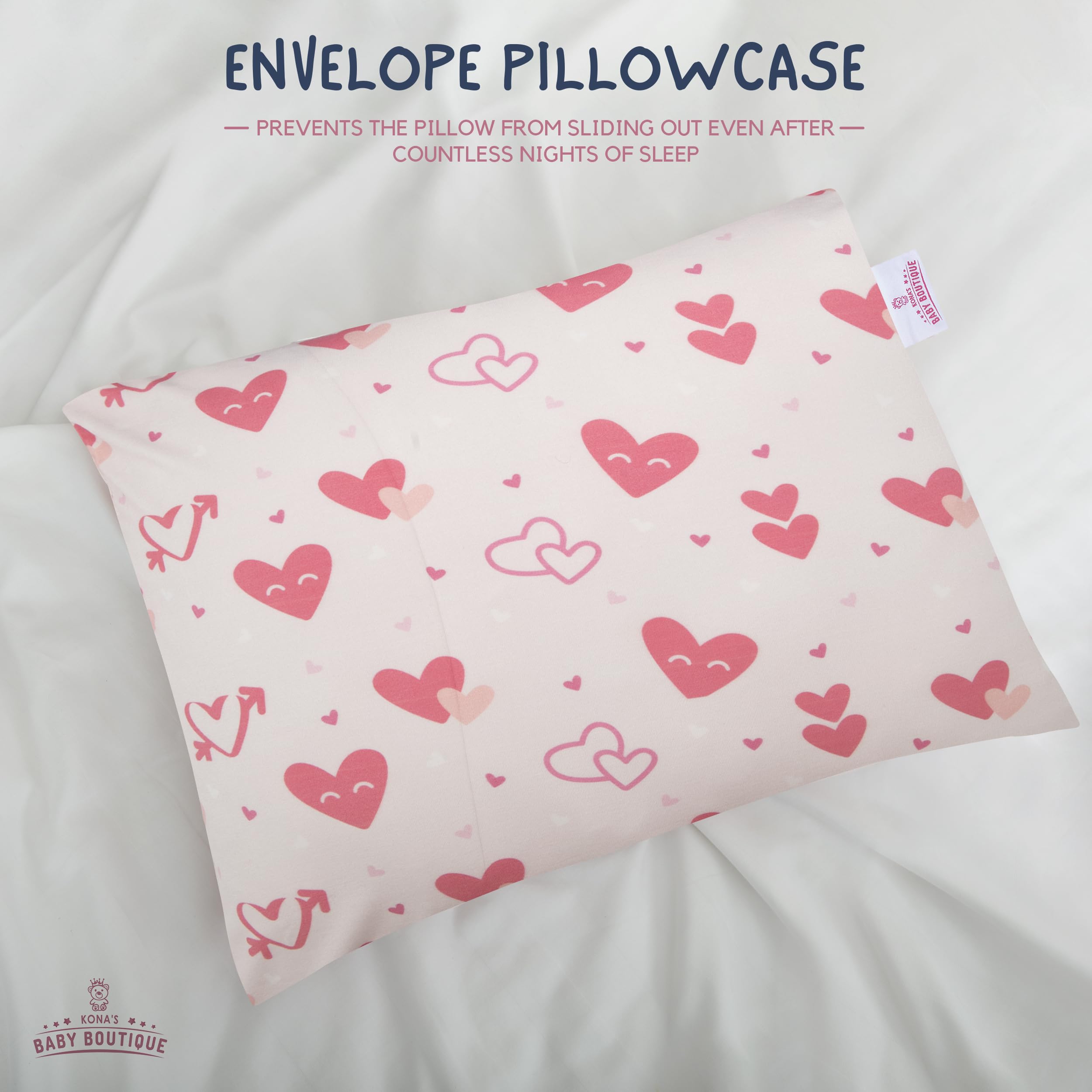 Soft Pink Hearts Toddler Pillow - 13x18 Inch Ultra-Plush Pillow for 2 & 3 Year Olds with Premium Pillowcase - Perfect for Nap Time, Travel & Nursery Decor