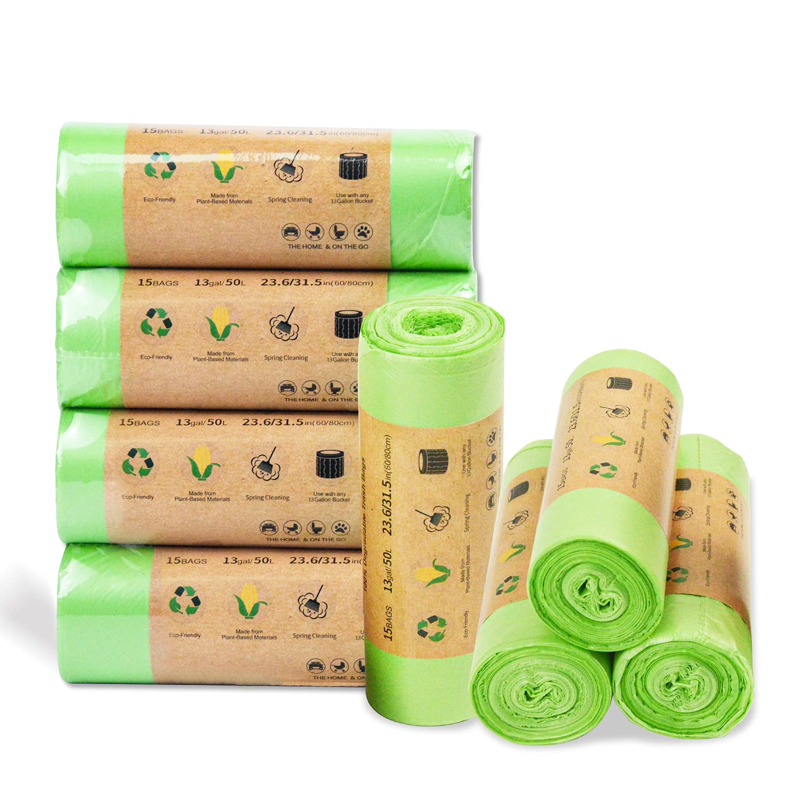 Eco-Friendly 8 Gallon Compostable Trash Bags (60 Count) - Biodegradable & Recyclable Medium Kitchen Garbage Bags for Home, Office, Yard Waste | Perfect for Daily Use, Composting & Sustainable Living