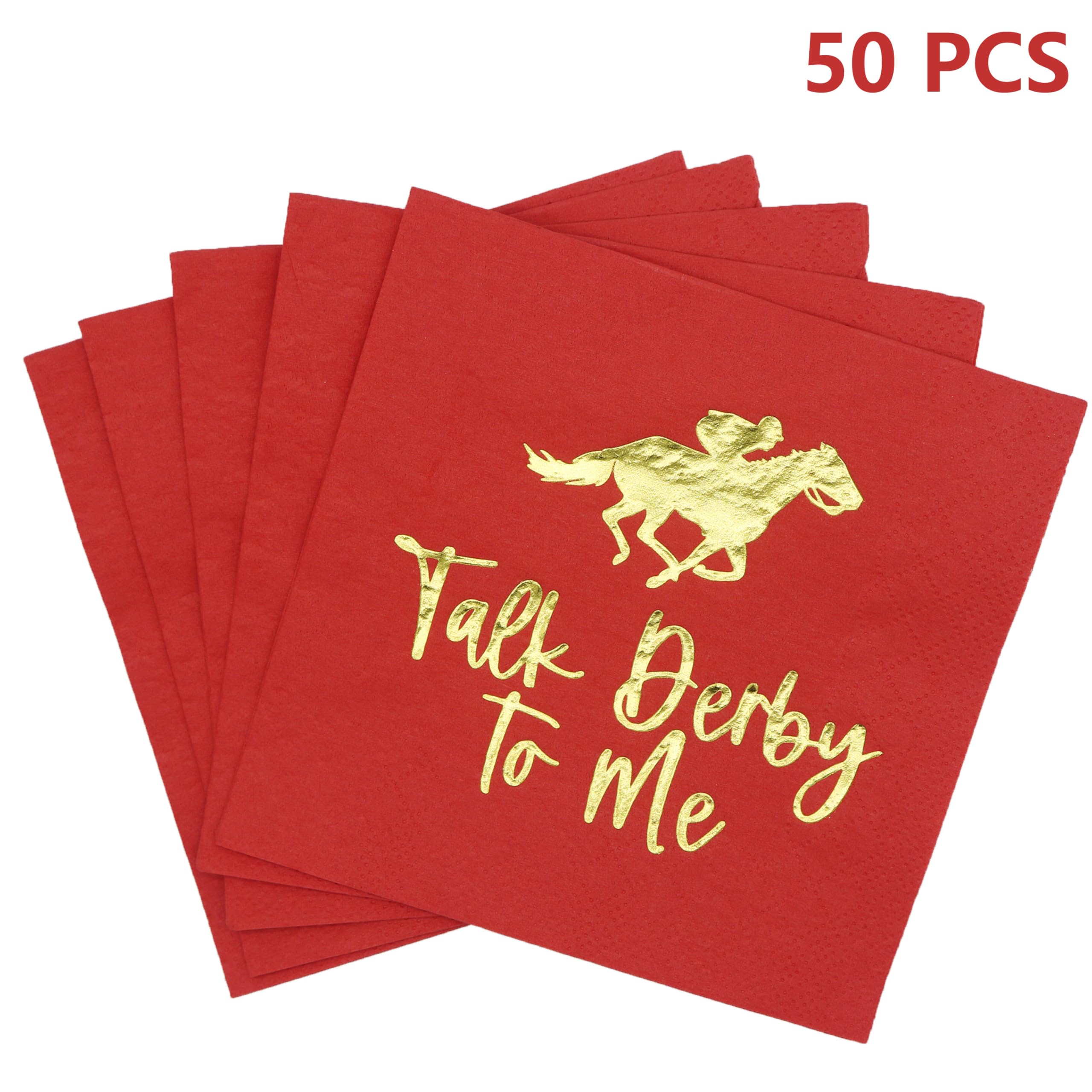 Kentucky Derby Party Napkins - Gold Foil Horse Racing Themed Decorations (5x5 Inch, 50-Pack) for Derby Day Celebrations, Birthday Parties & Rose-Themed Events