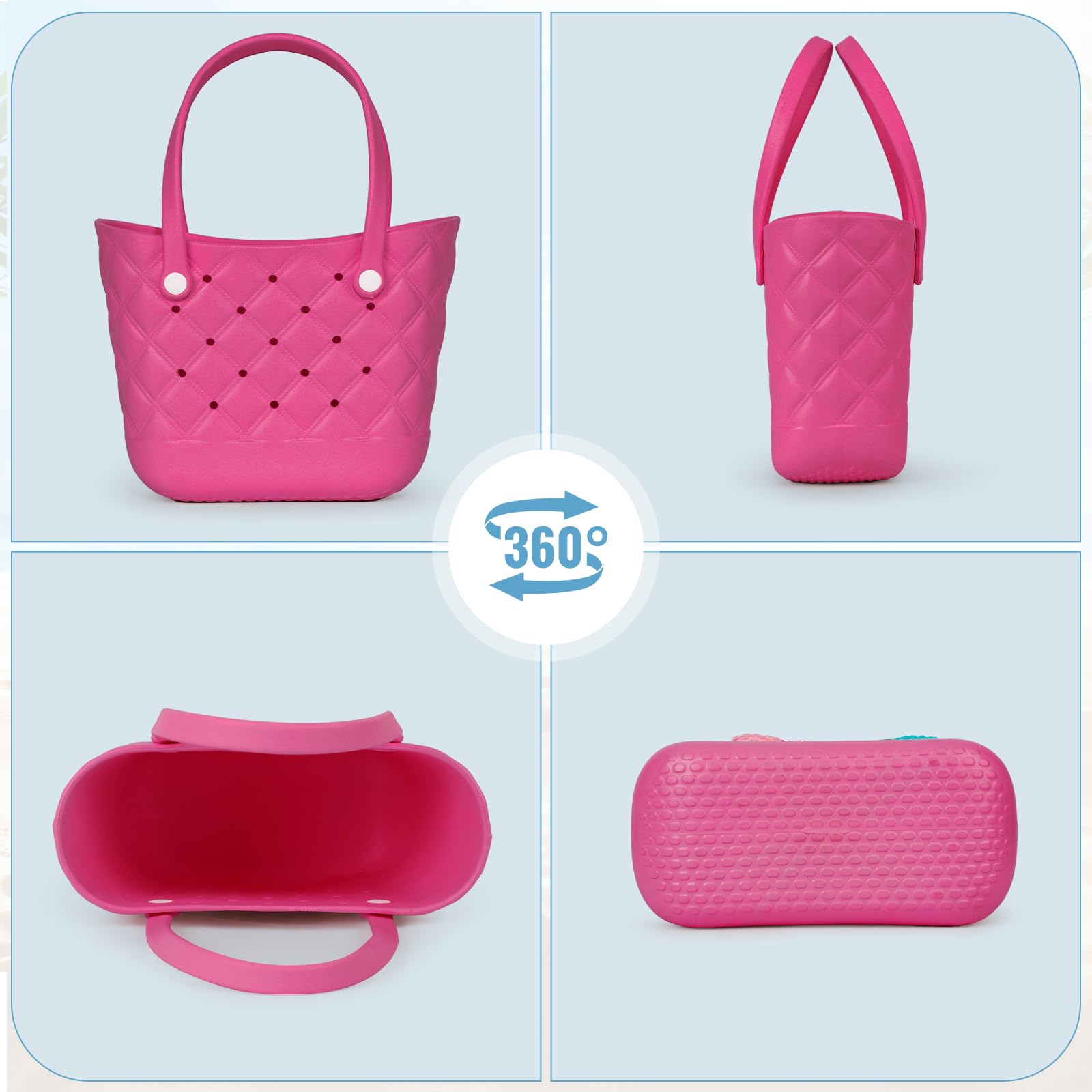 Cute Small Rubber Tote Bag with 5 Charms - Waterproof Beach Tote for Women | Perfect for Pool, Beach & Shopping Trips