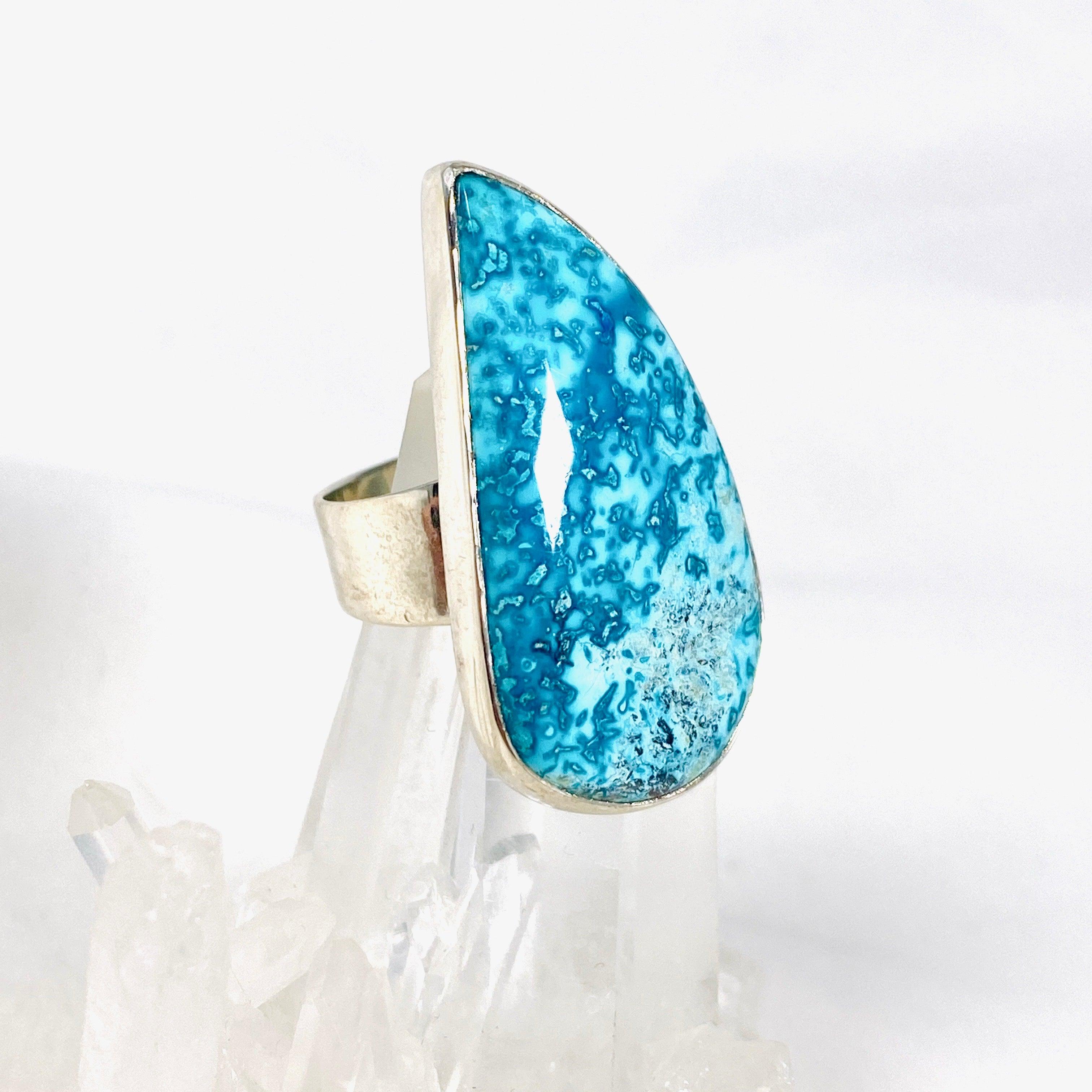 Shattuckite Teardrop Ring - Size 9 Blue Gemstone Jewelry KRGJ2512 for Women's Fashion & Boho Style