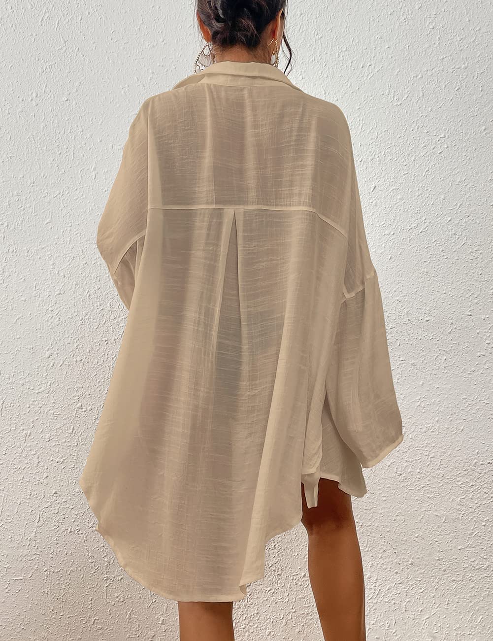 Bsubseach Women's Linen Button Down Shirt - 2025 Summer Beach Cover Up with Split Tie Design, Bathing Suit Swimsuit Coverups for Pool, Vacation & Seaside Outings