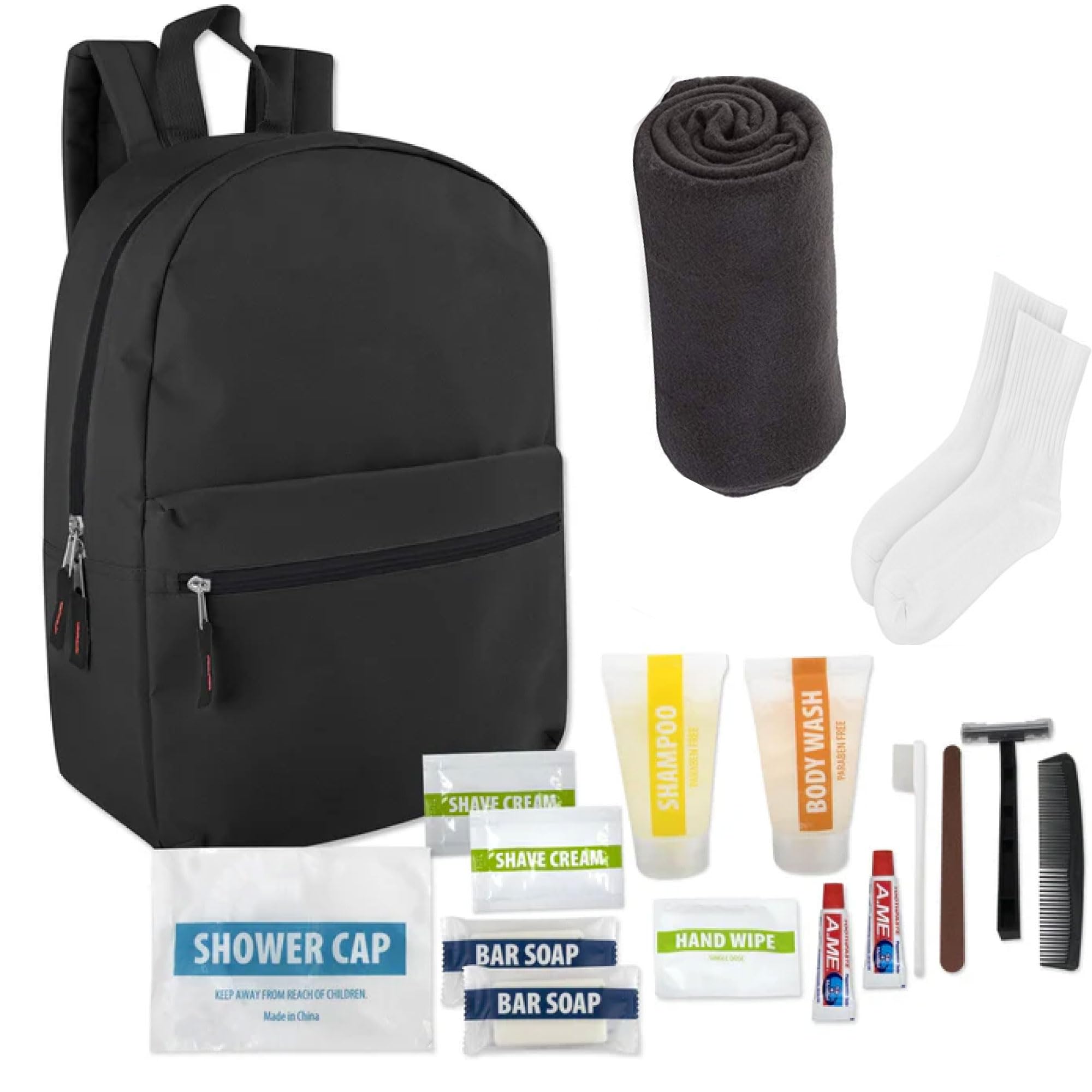 12-Pack Bulk Homeless Care Kits - 18-Piece Hygiene & Winter Survival Supplies for Donations | Essential Toiletries, Warm Socks, Blankets | Perfect for Shelters, Charity Drives & Cold Weather Outreach