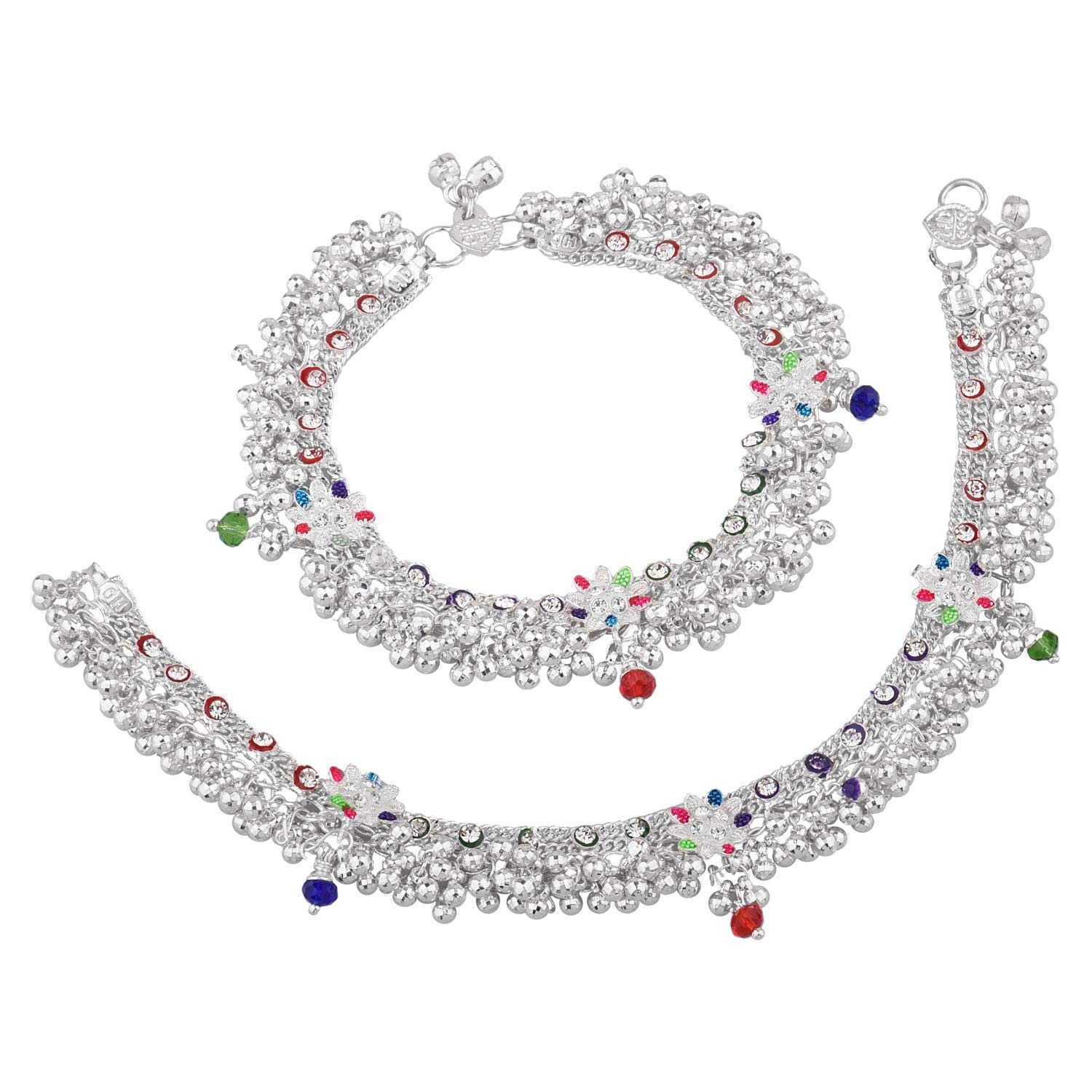 Elegant Oxidized Silver Anklet Set - Indian Bridal Payal Jhanjara Anklets with Metal Charms for Women | Perfect for Weddings, Festivals & Boho Fashion Jewelry