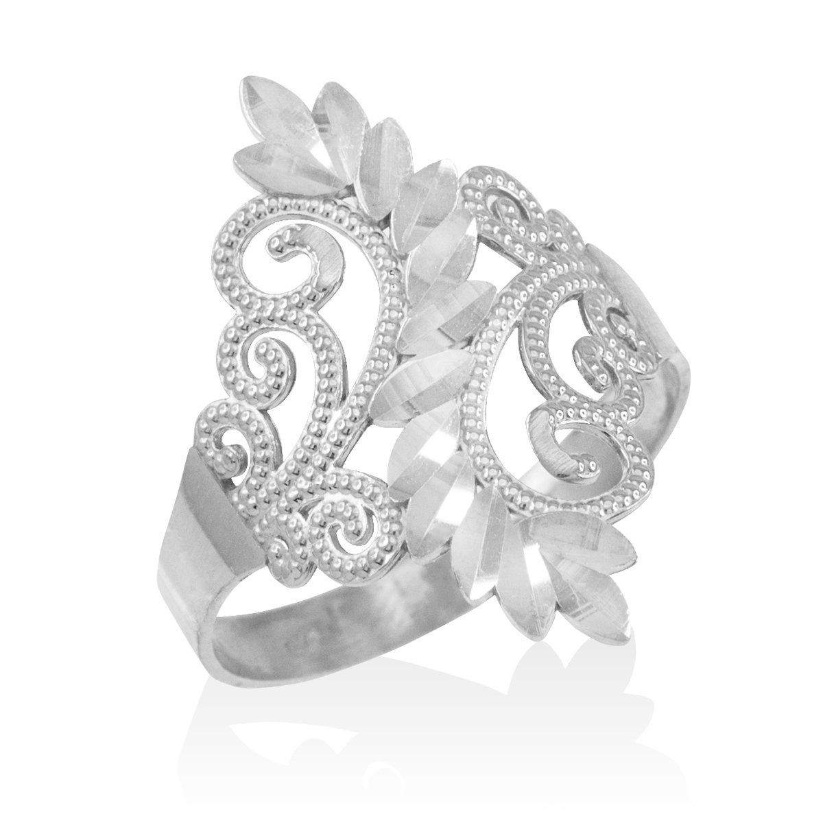 925 Sterling Silver Filigree Leaf Cocktail Ring for Women - Elegant High Polish Vintage Jewelry for Parties, Weddings & Special Occasions