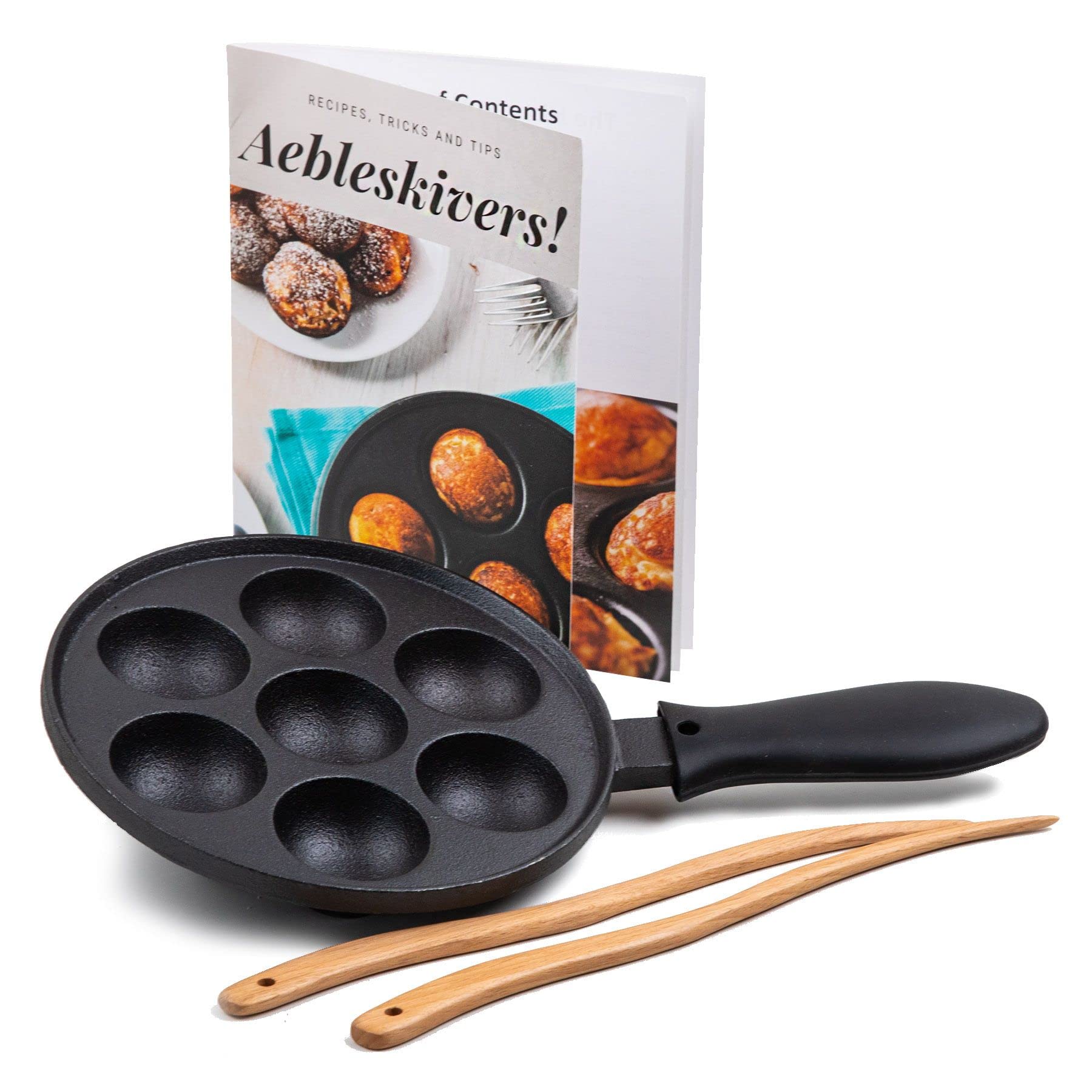 Upstreet Cast Iron Aebleskiver Pan - Danish Ebelskiver Pan for Mini Pancakes, Cake Pops & Takoyaki | Perfect for Breakfast, Desserts & Party Snacks (Black)