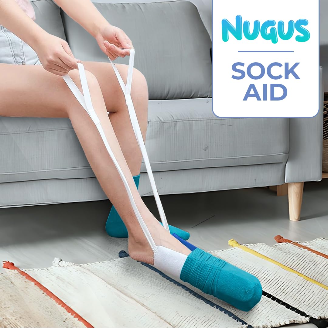 (2 Pack) Easy-Use Sock Aid with Comfort Grip - Assistive Device for Elderly, Disabled & Pregnant - Ideal for Arthritis Patients & Post-Surgery Recovery - Essential Daily Living Aid for Putting on Socks Independently
