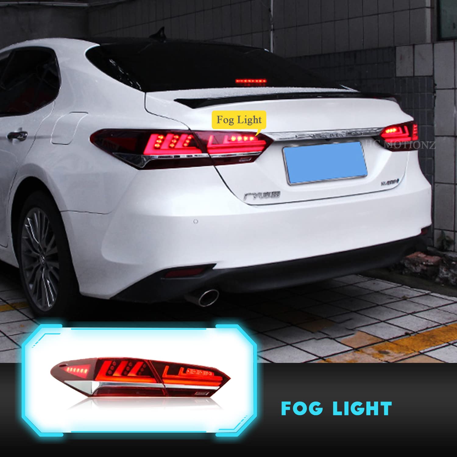 HCmotion LED Tail Lights for Toyota Camry 2018-2022 - Smoked Rear Lamps with Animation DRL & Sequential Turn Signals (V2-Red) | Enhanced Night Visibility & Modern Style Upgrade for Your Sedan