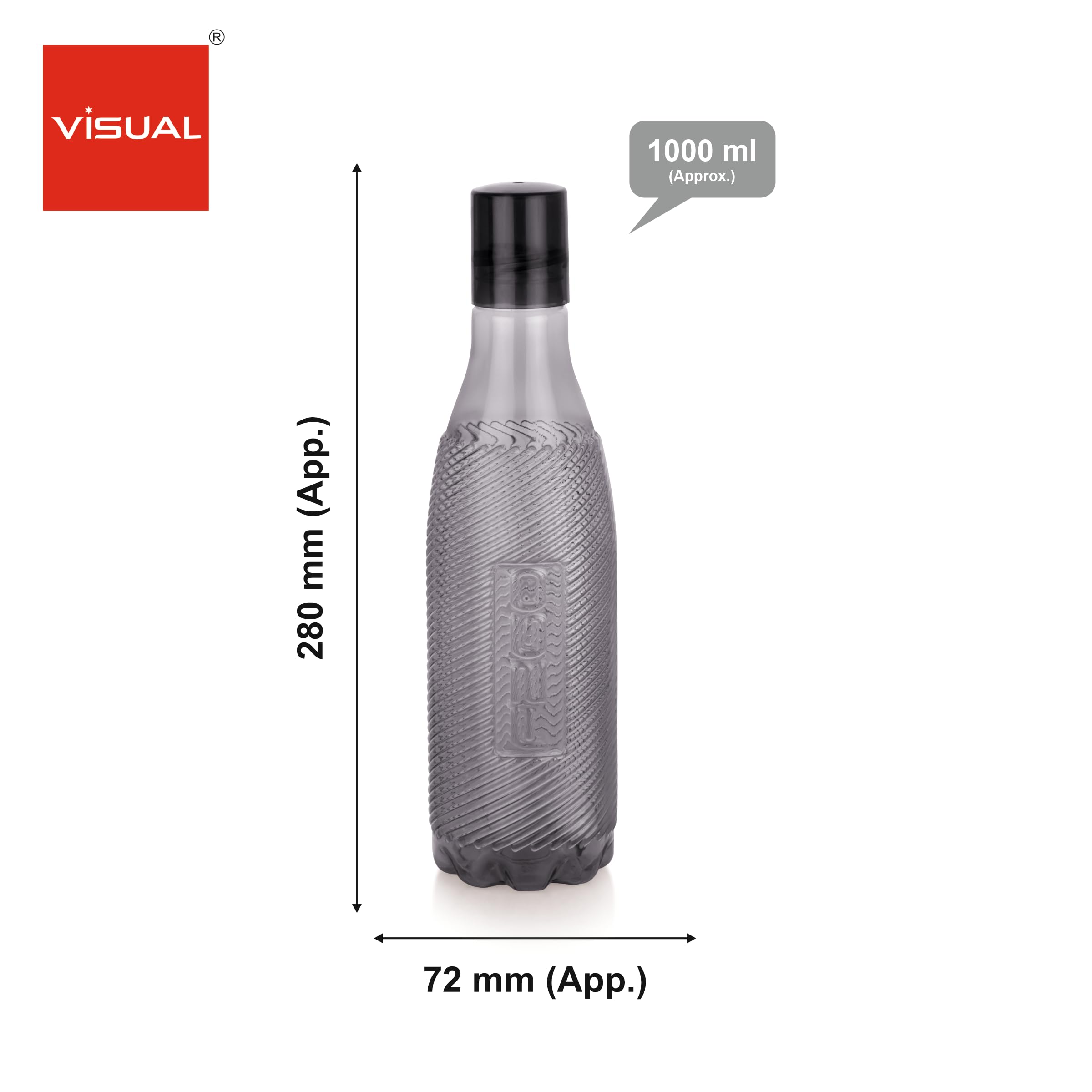 Visual Spiro Water Bottle 1000ml (34oz) - BPA Free, Unbreakable & Durable - Pack of 4 - Perfect for Gym, Office, Travel & Outdoor Activities - Stylish Grey Design